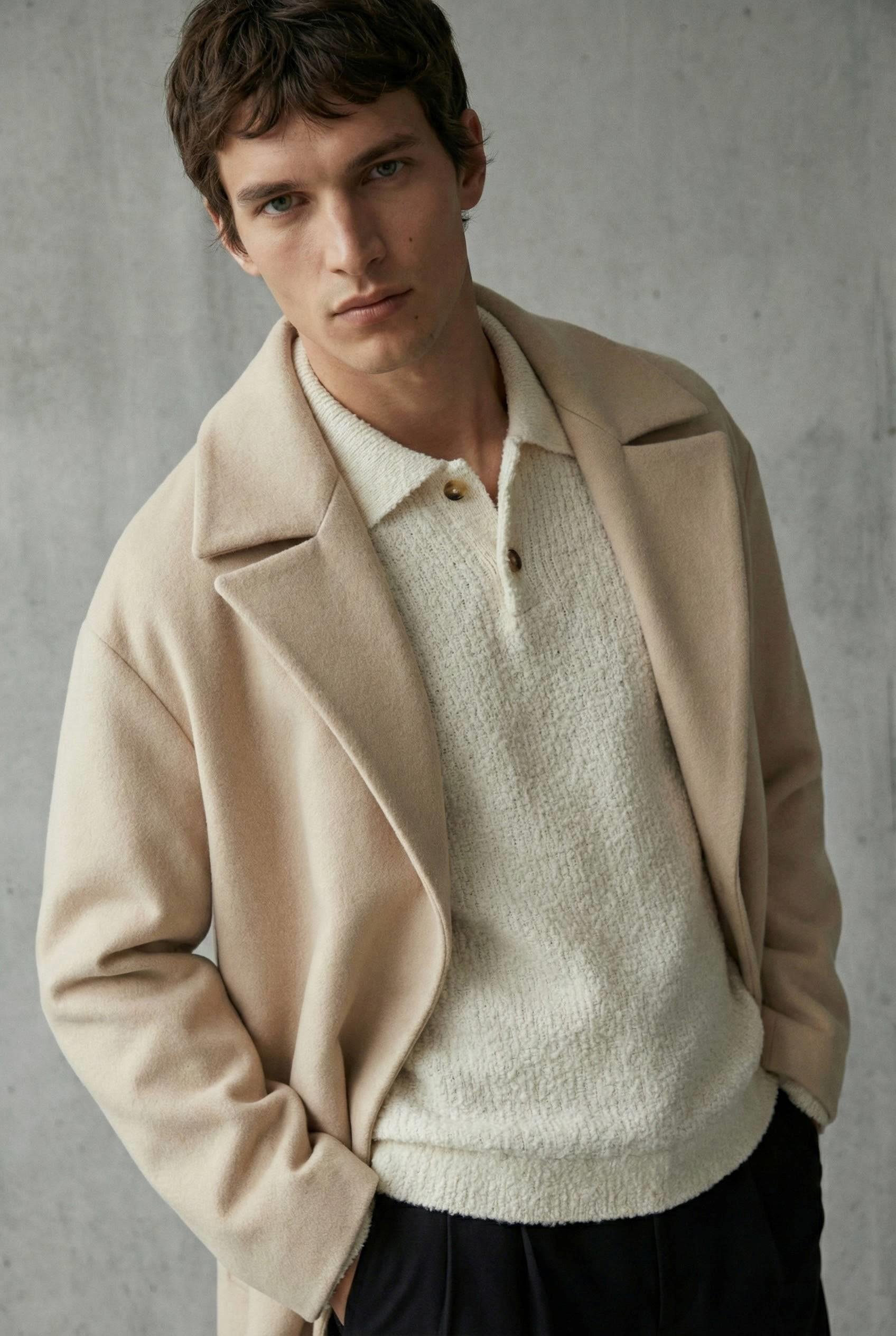 Erkek Oversize İtalyan Kaşe Kaban Açık Bej