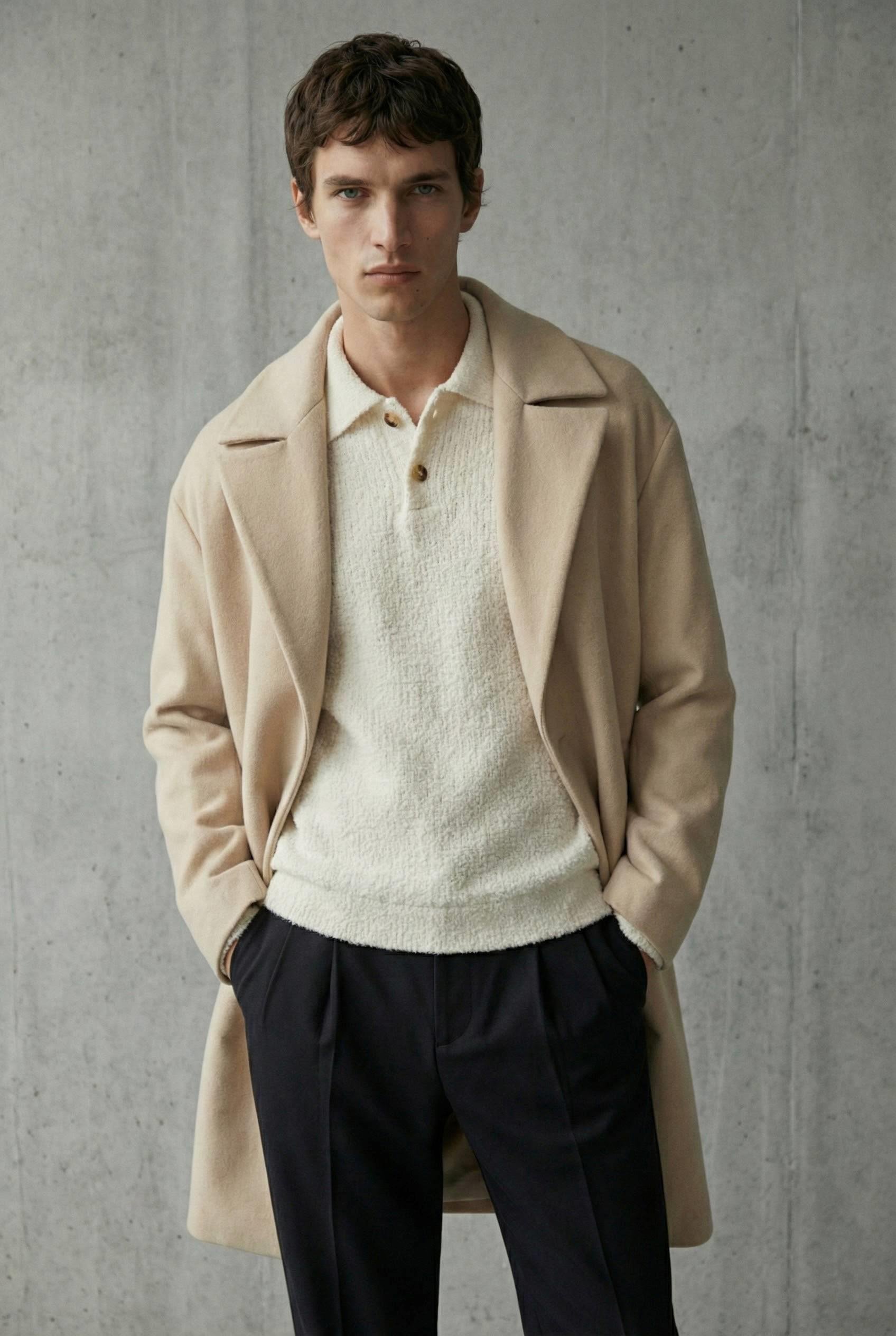 Erkek Oversize İtalyan Kaşe Kaban Açık Bej