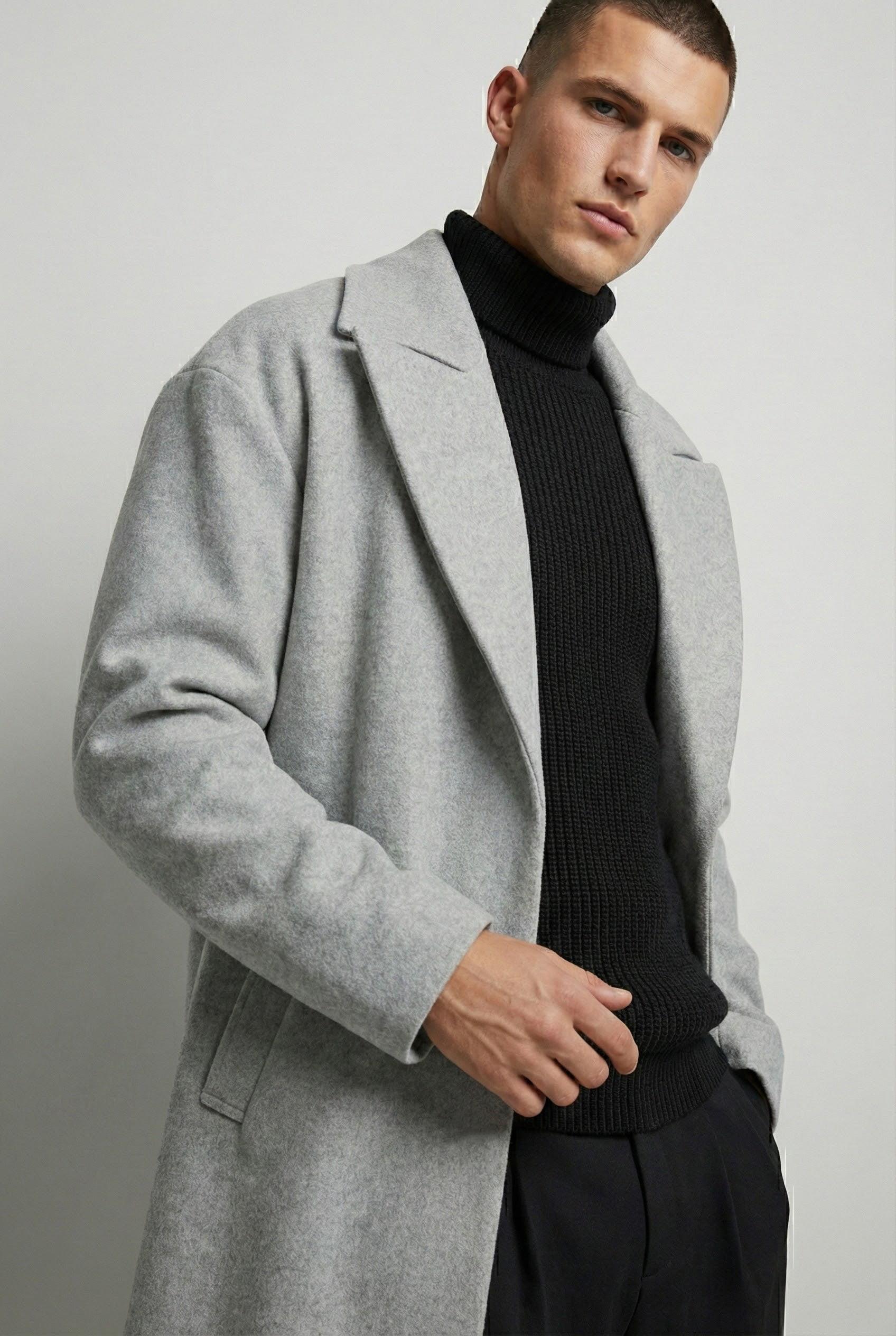 Erkek Oversize İtalyan Kaşe Kaban Gri