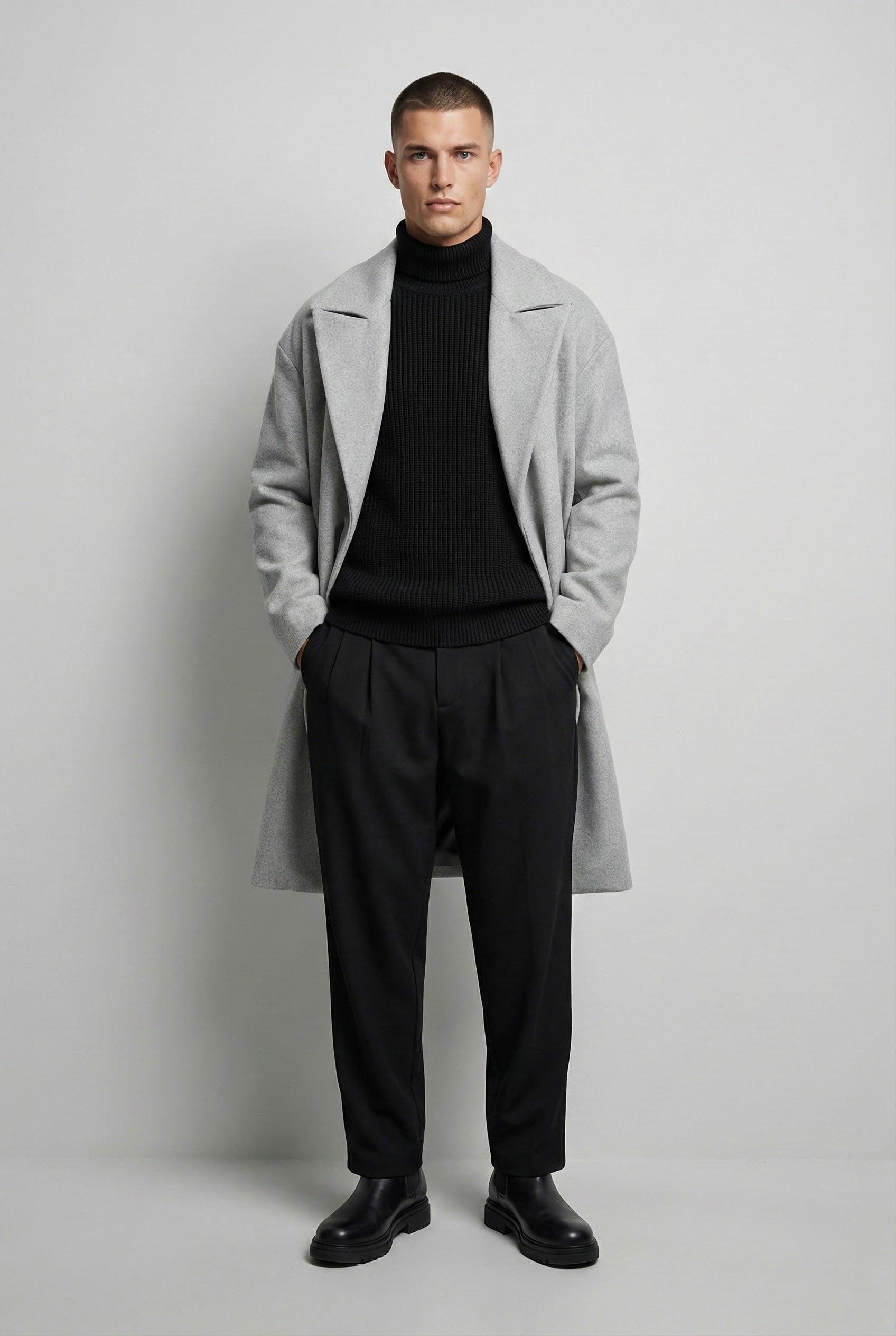 Erkek Oversize İtalyan Kaşe Kaban Gri