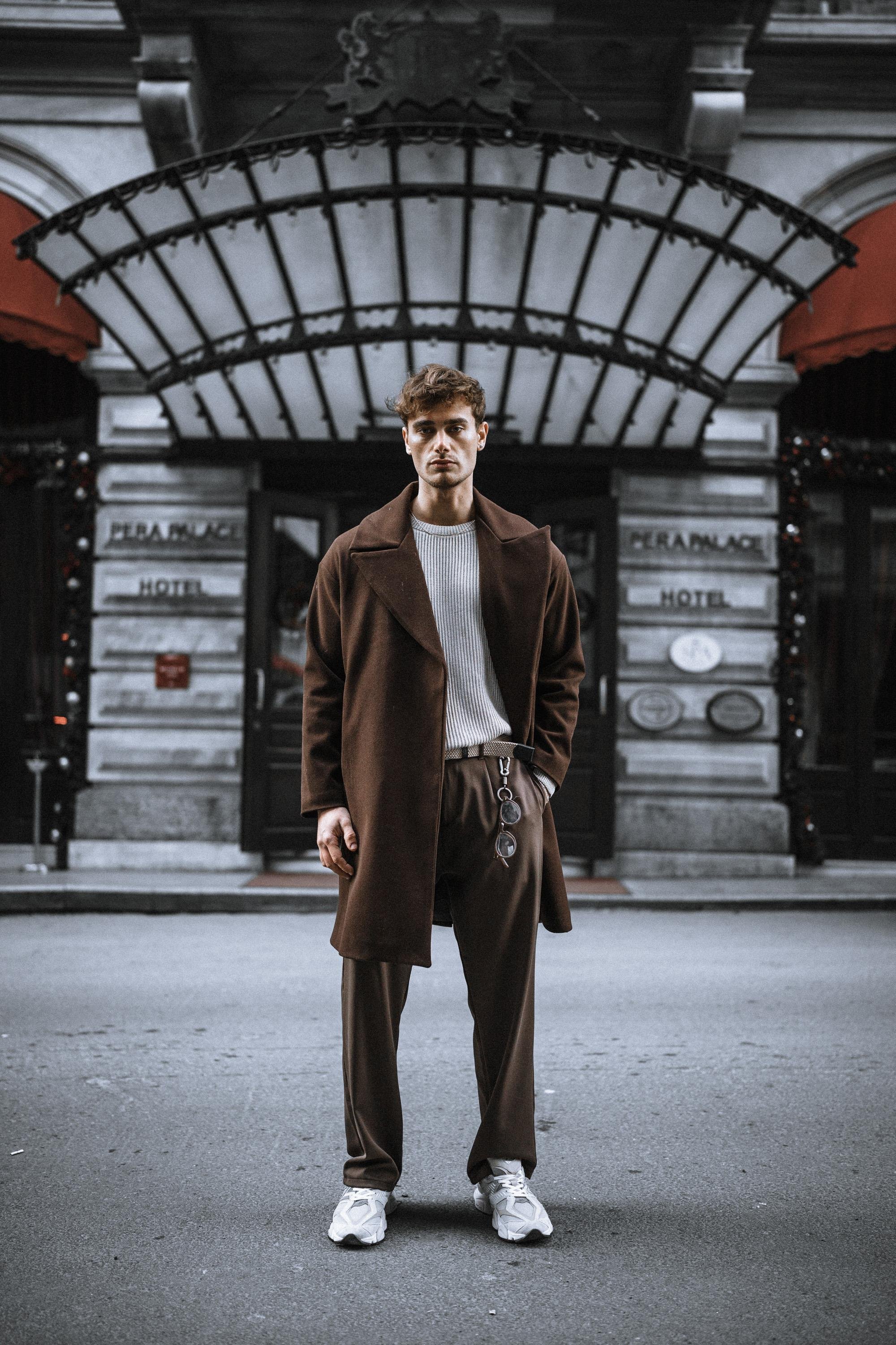 Erkek Oversize İtalyan Kaşe Kaban Kahve