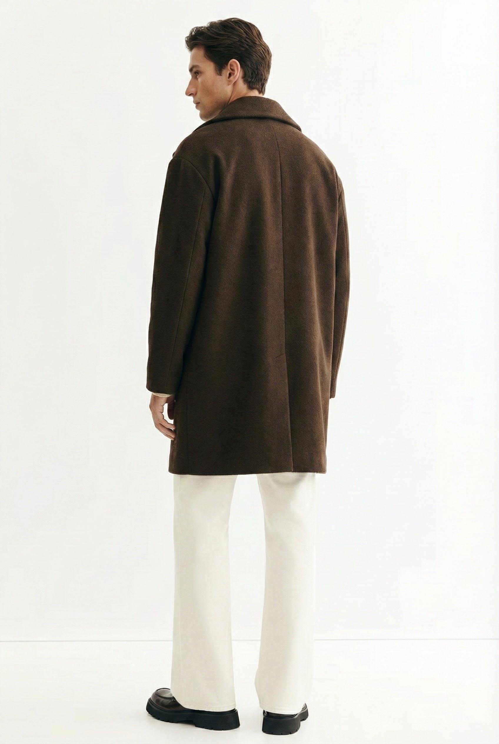 Erkek Oversize İtalyan Kaşe Kaban Kahve