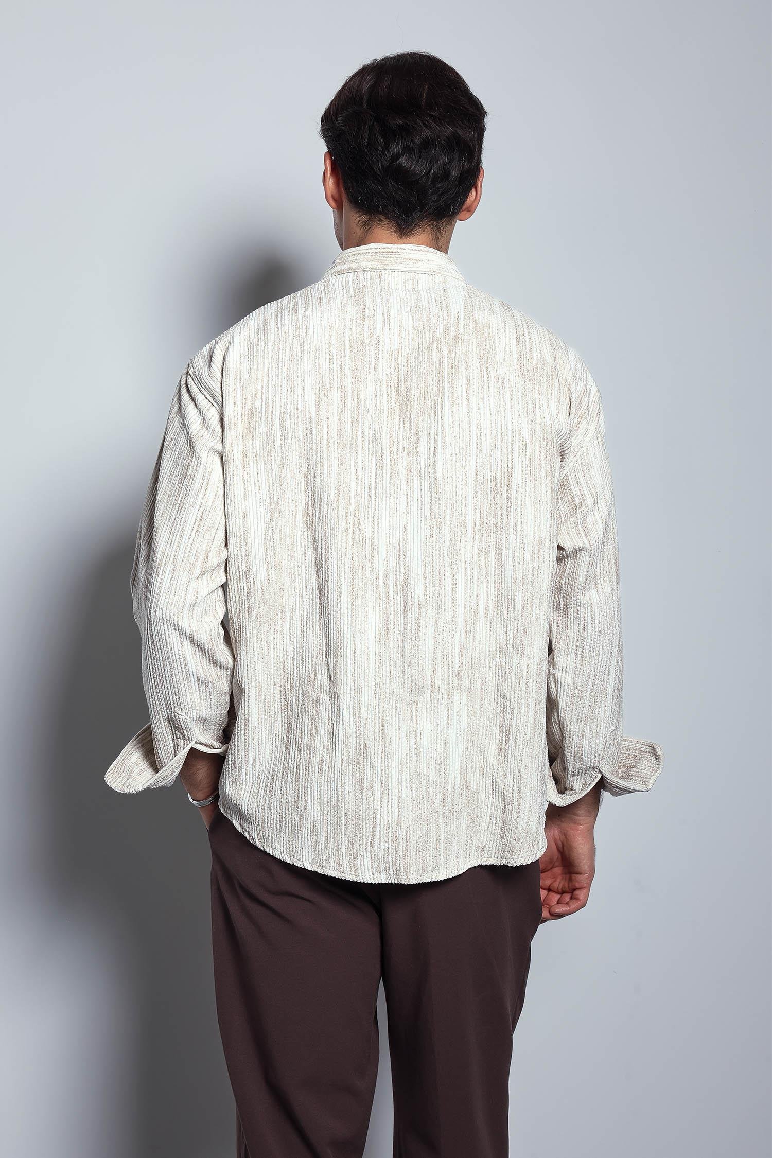 Erkek Oversize Kadife Dokulu Gömlek Bej