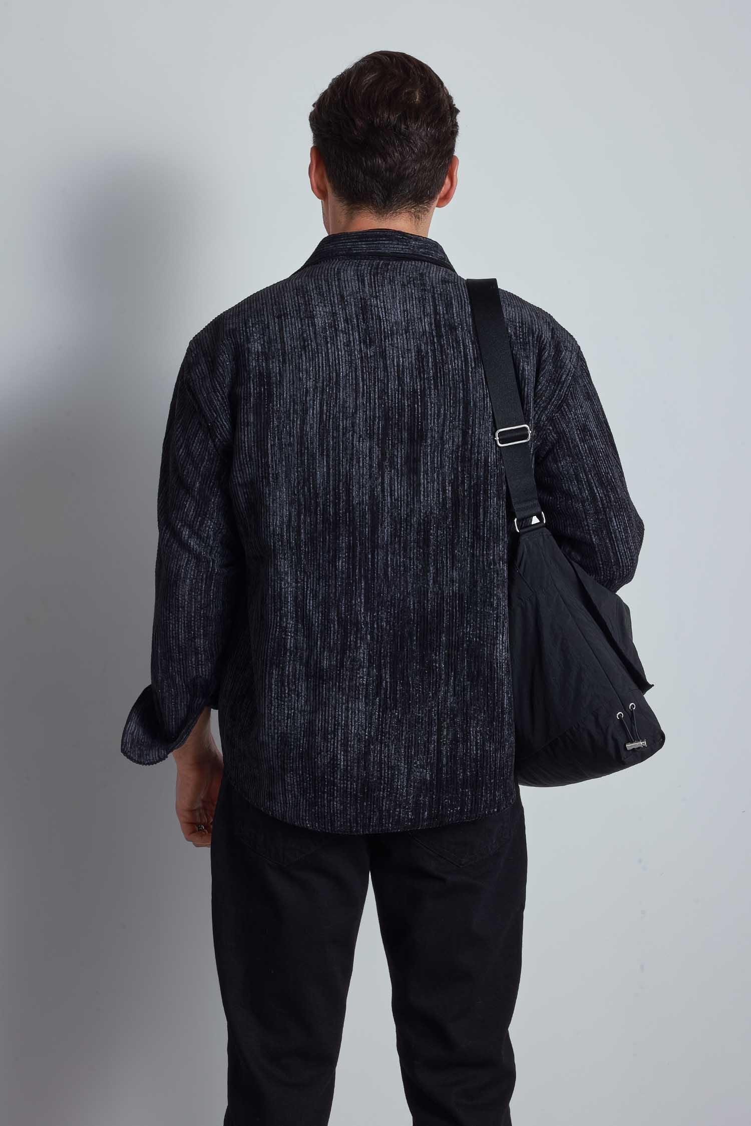 Erkek Oversize Kadife Dokulu Gömlek Siyah