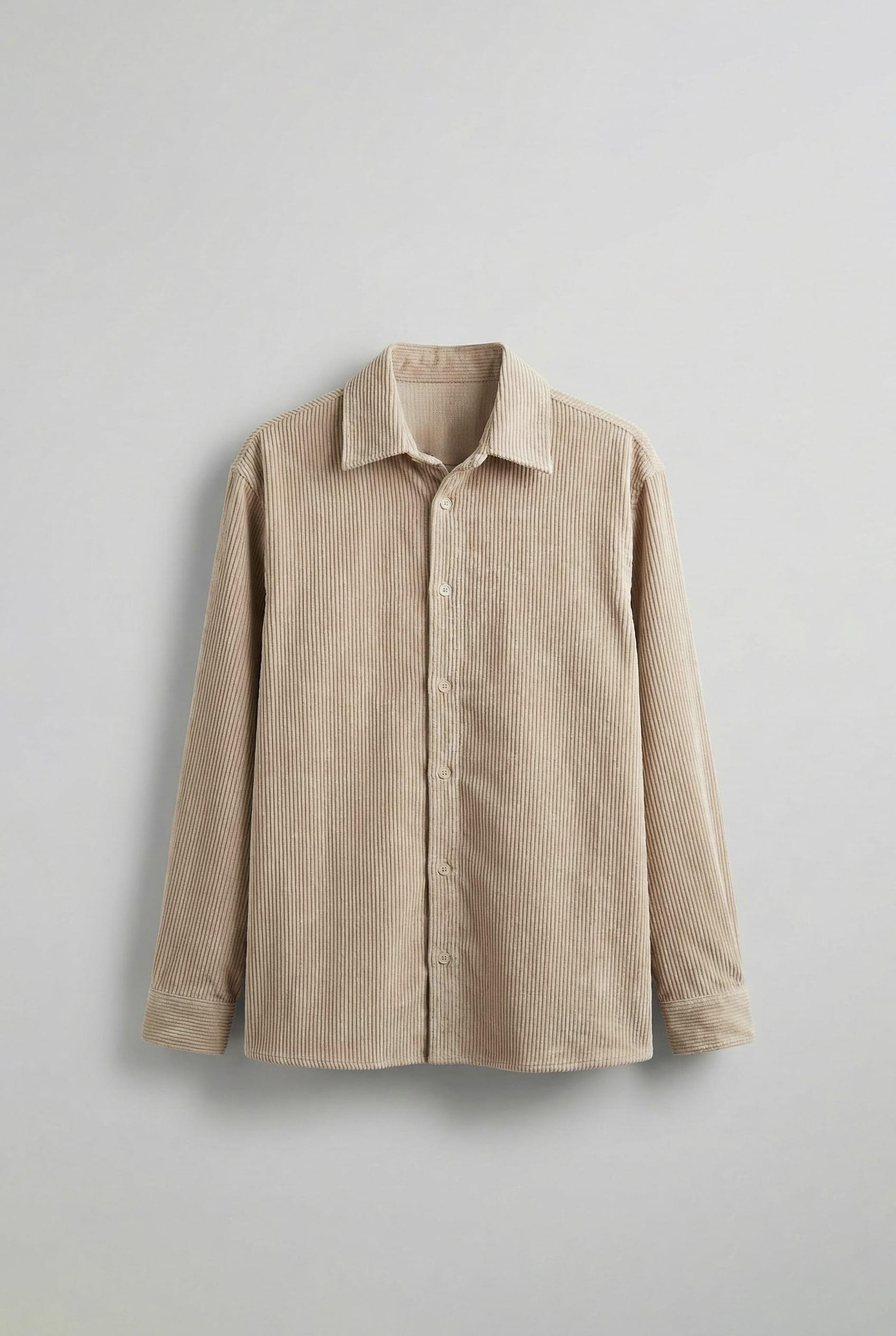 Erkek Oversize Kadife Dokulu Uzun Kollu Gömlek Taş Rengi