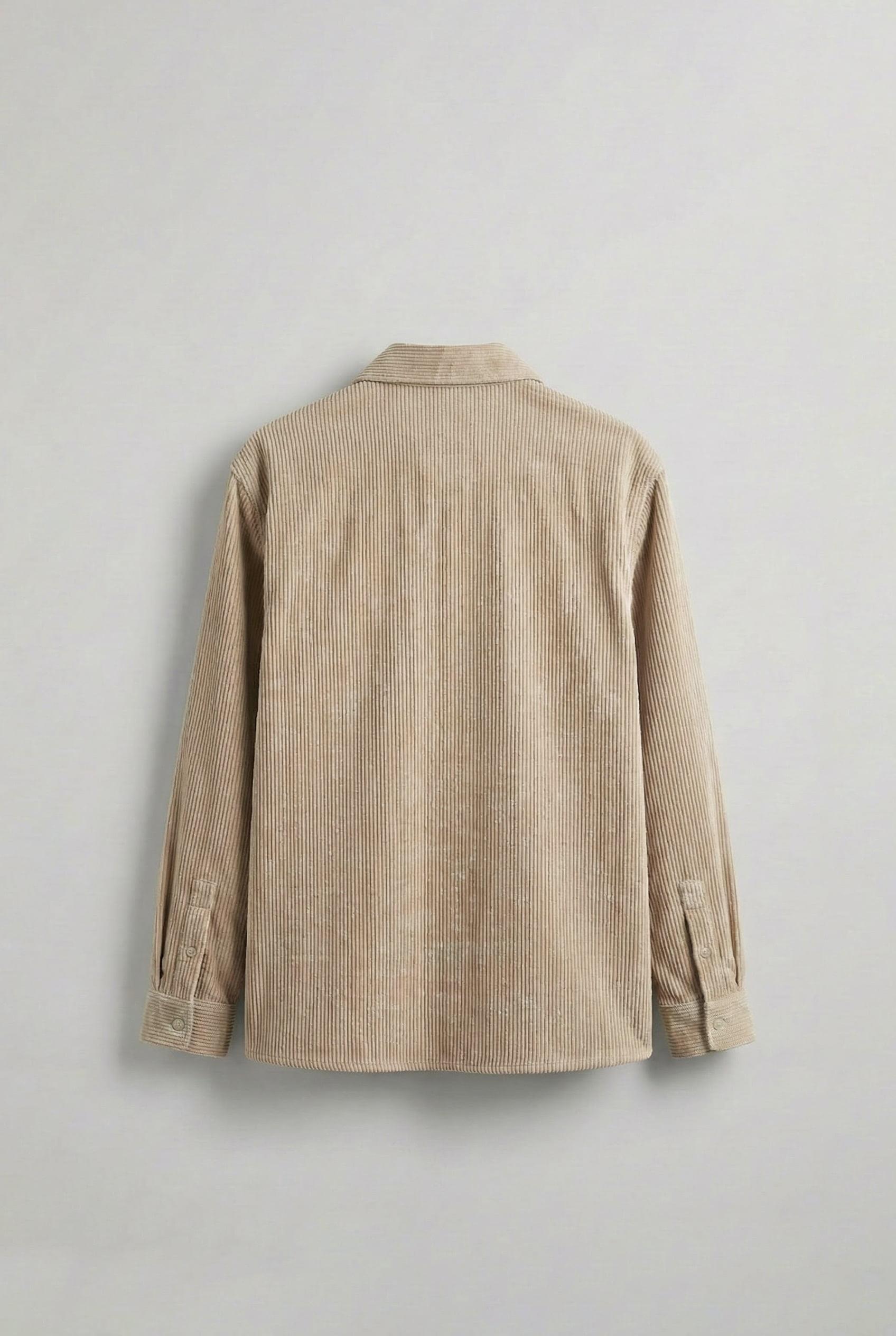 Erkek Oversize Kadife Dokulu Uzun Kollu Gömlek Taş Rengi