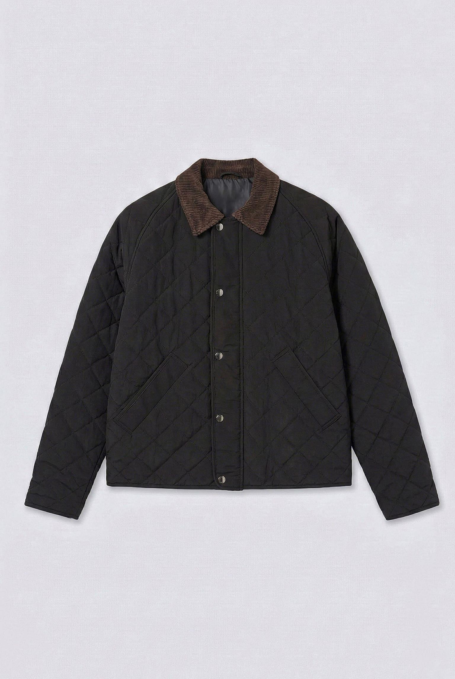 Erkek Oversize Kadife Yaka Detaylı Kapitone Ceket Siyah