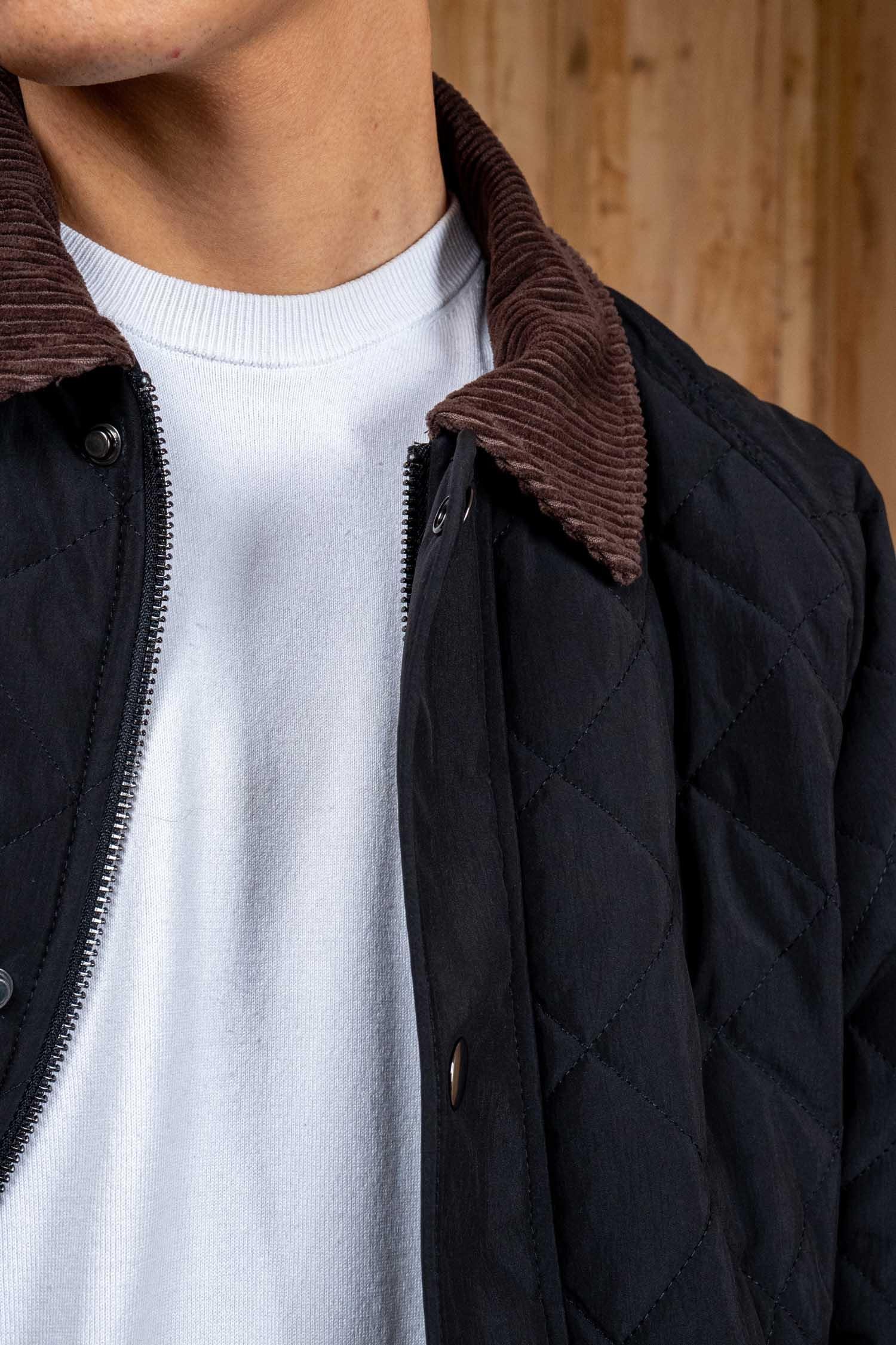 Erkek Oversize Kadife Yaka Detaylı Kapitone Ceket Siyah