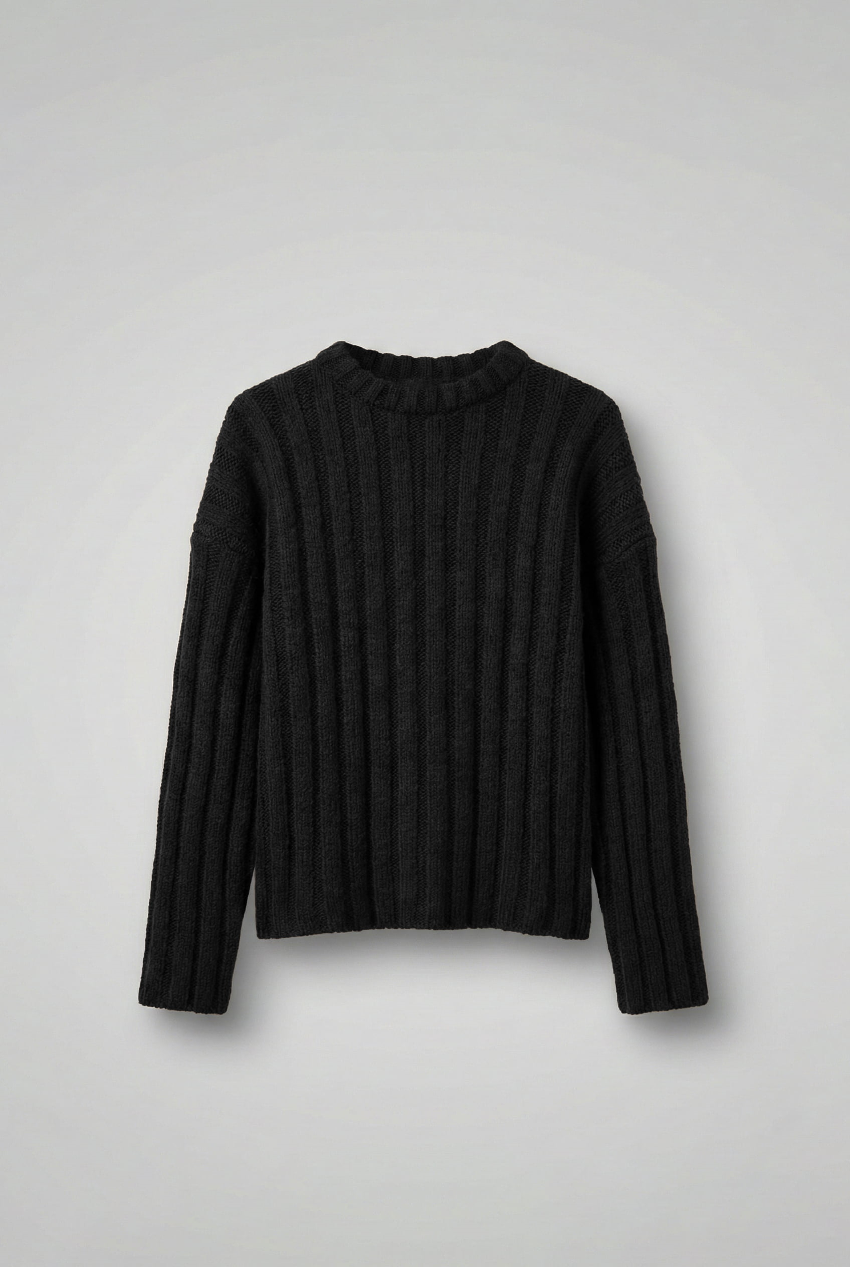 Erkek Oversize Kalın Fitilli Triko Kazak Siyah