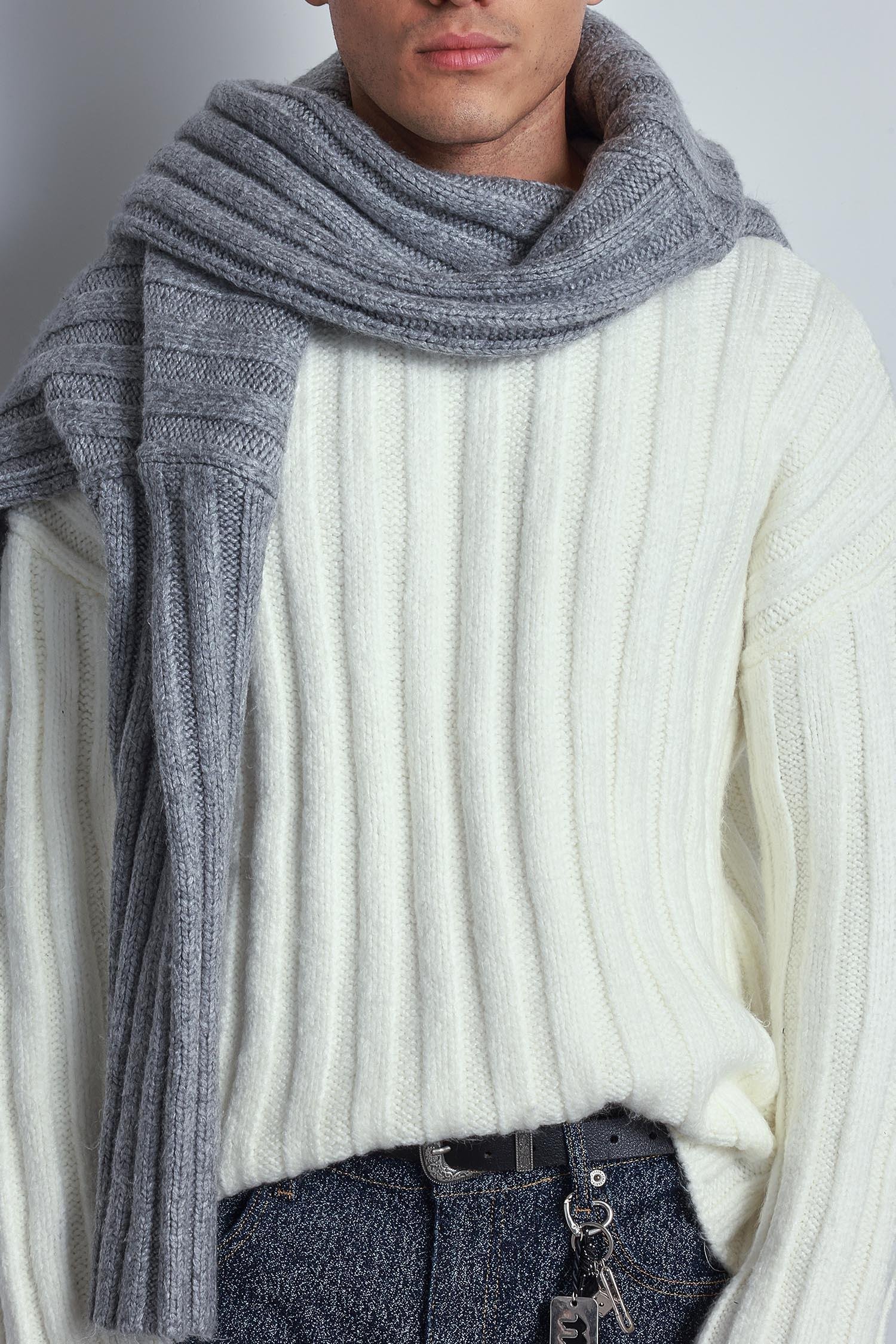 Erkek Oversize Kalın Fitilli Triko Kazak Ekru