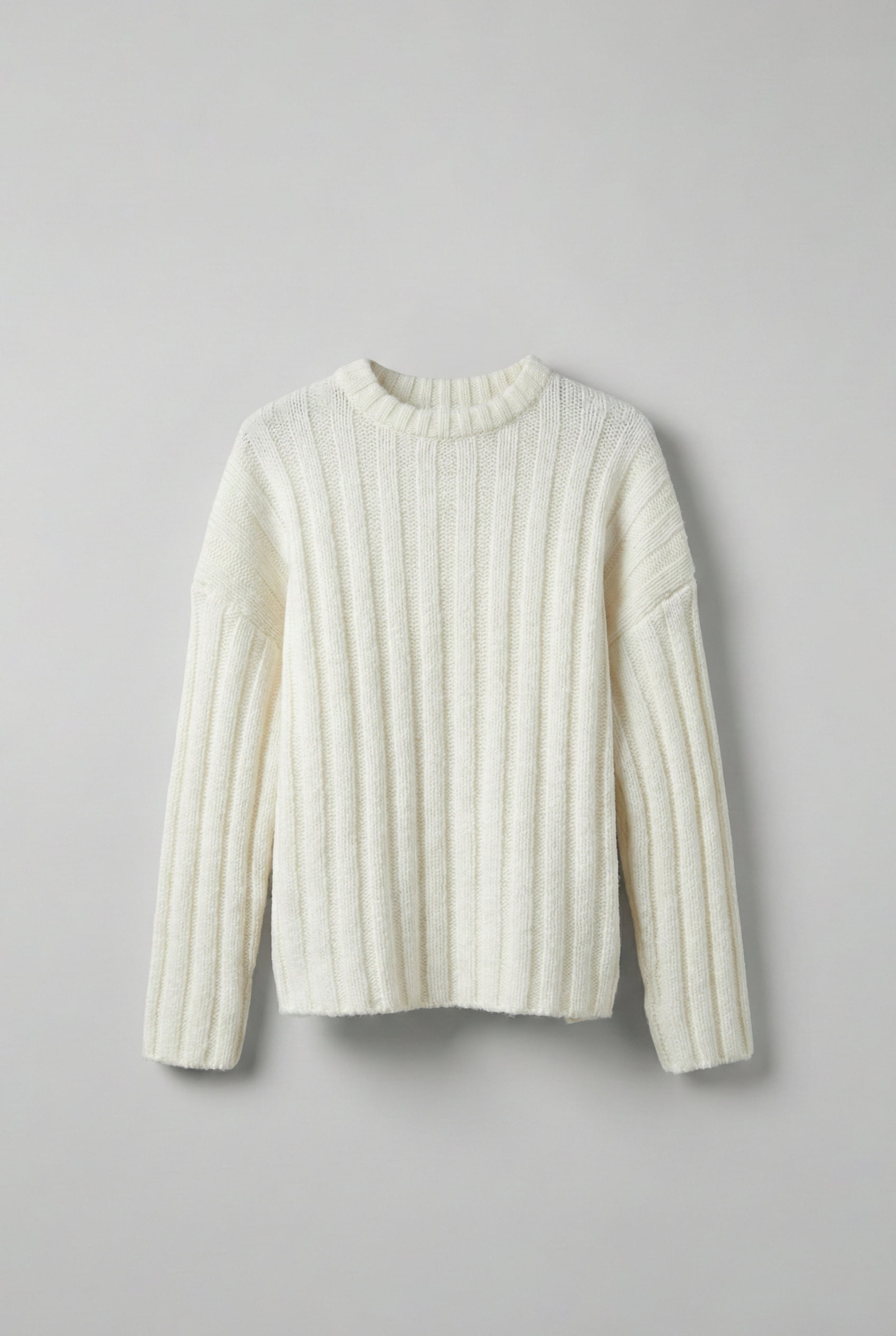 Erkek Oversize Kalın Fitilli Triko Kazak Ekru