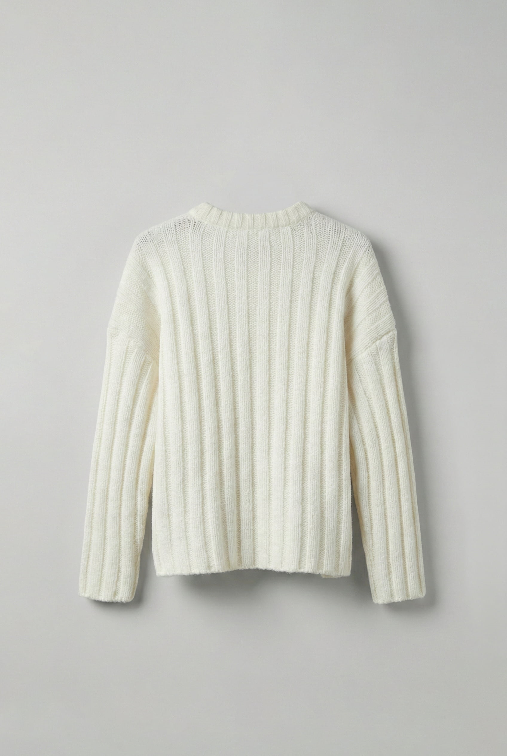 Erkek Oversize Kalın Fitilli Triko Kazak Ekru