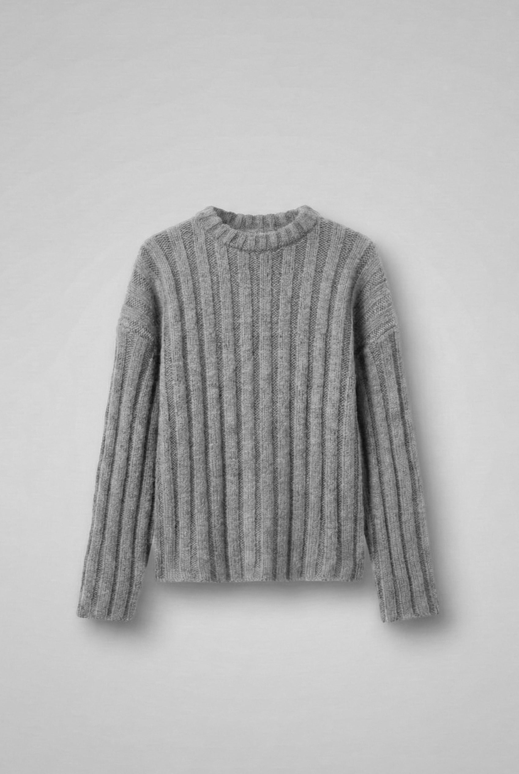 Erkek Oversize Kalın Fitilli Triko Kazak Gri