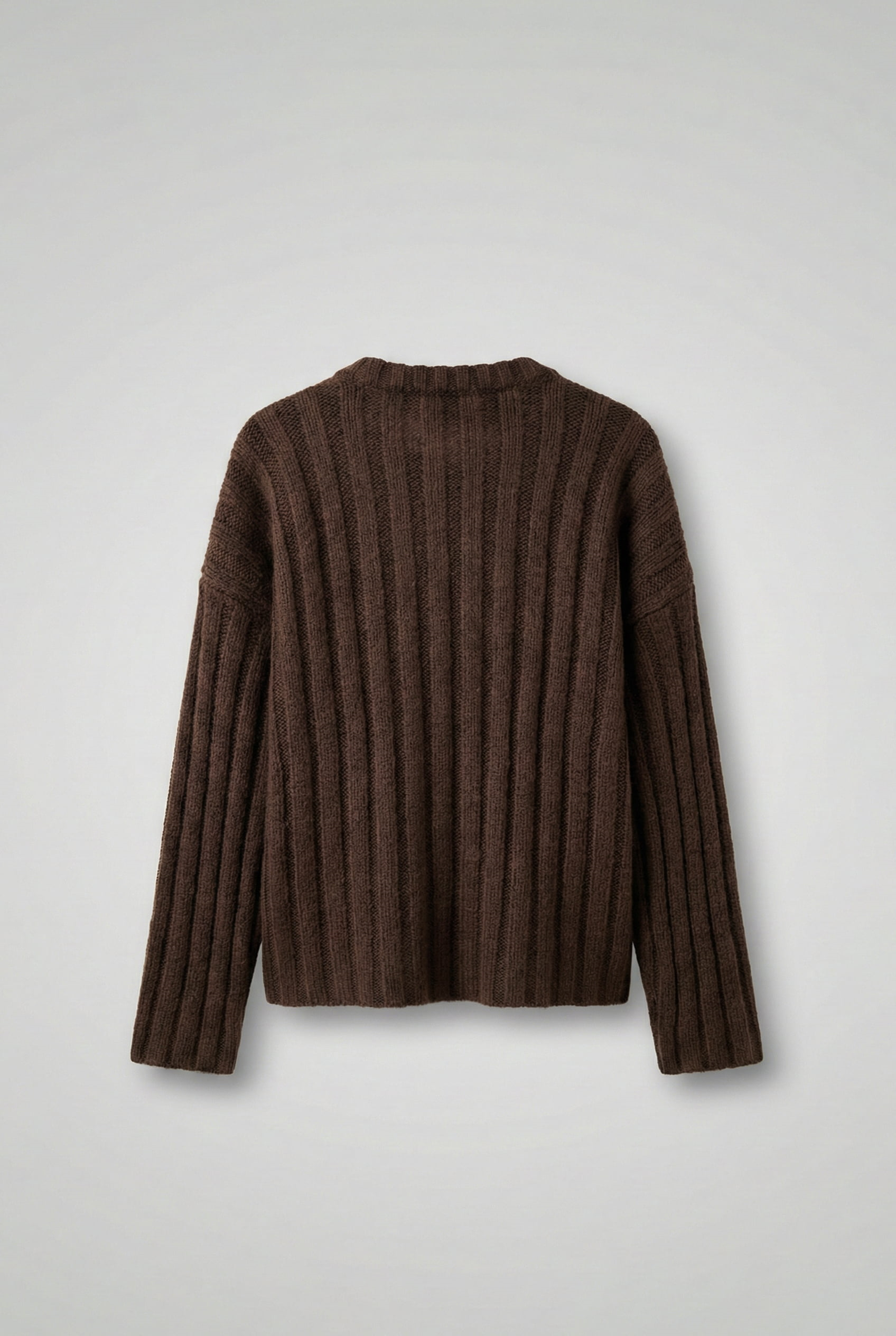 Erkek Oversize Kalın Fitilli Triko Kazak Kahve