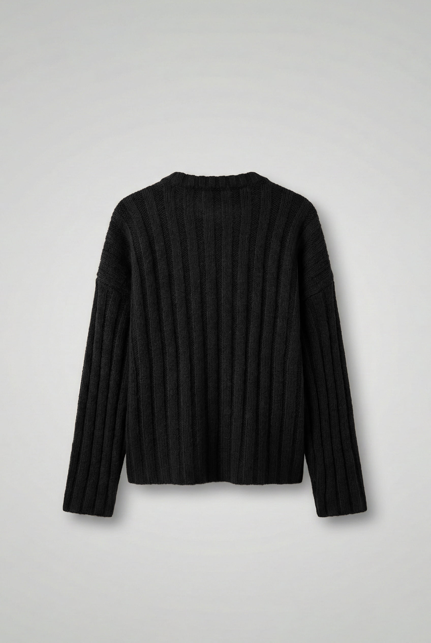 Erkek Oversize Kalın Fitilli Triko Kazak Siyah