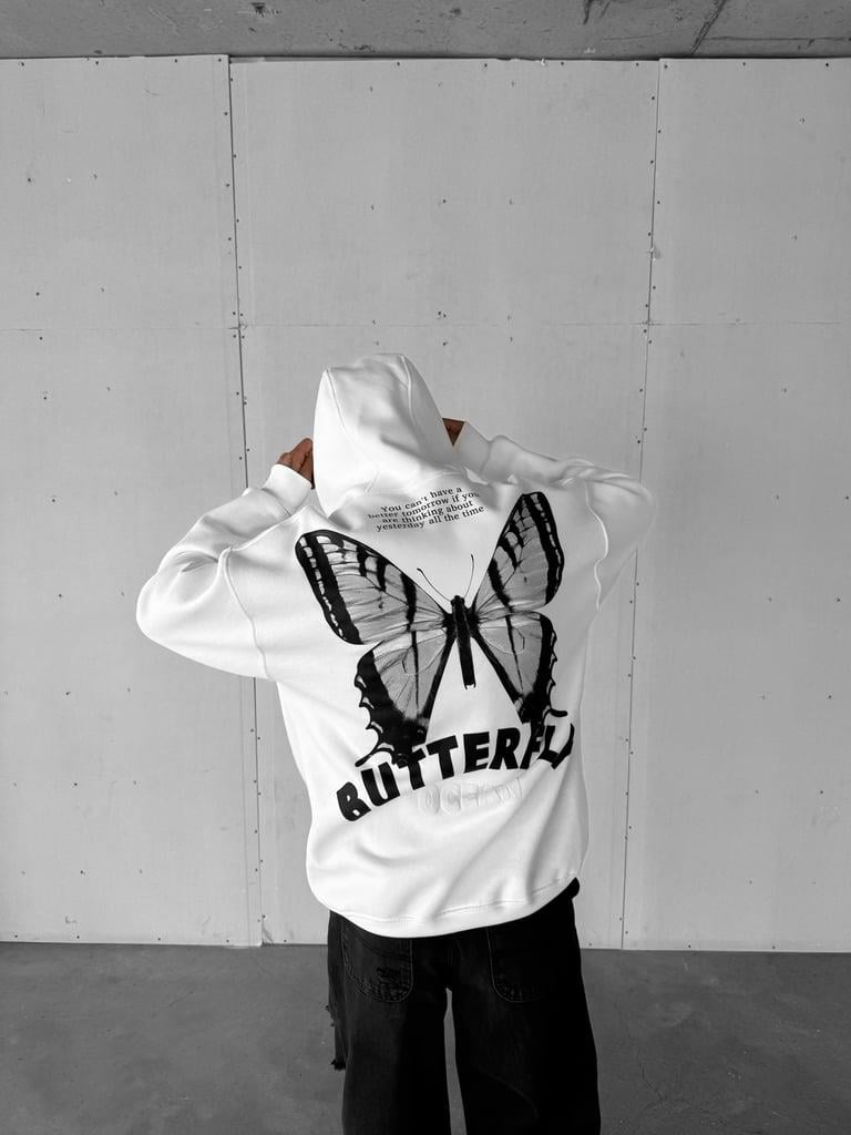 Erkek Oversize Kapüşonlu 2'Li Hoodie GRİ-BEYAZ