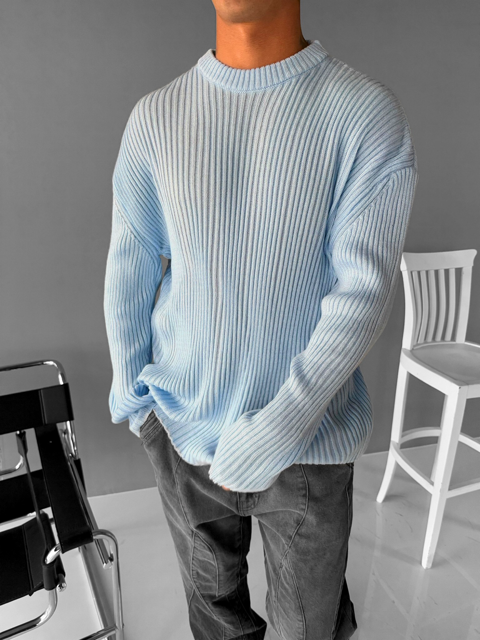 Erkek Oversize Kazak Bebek Mavi