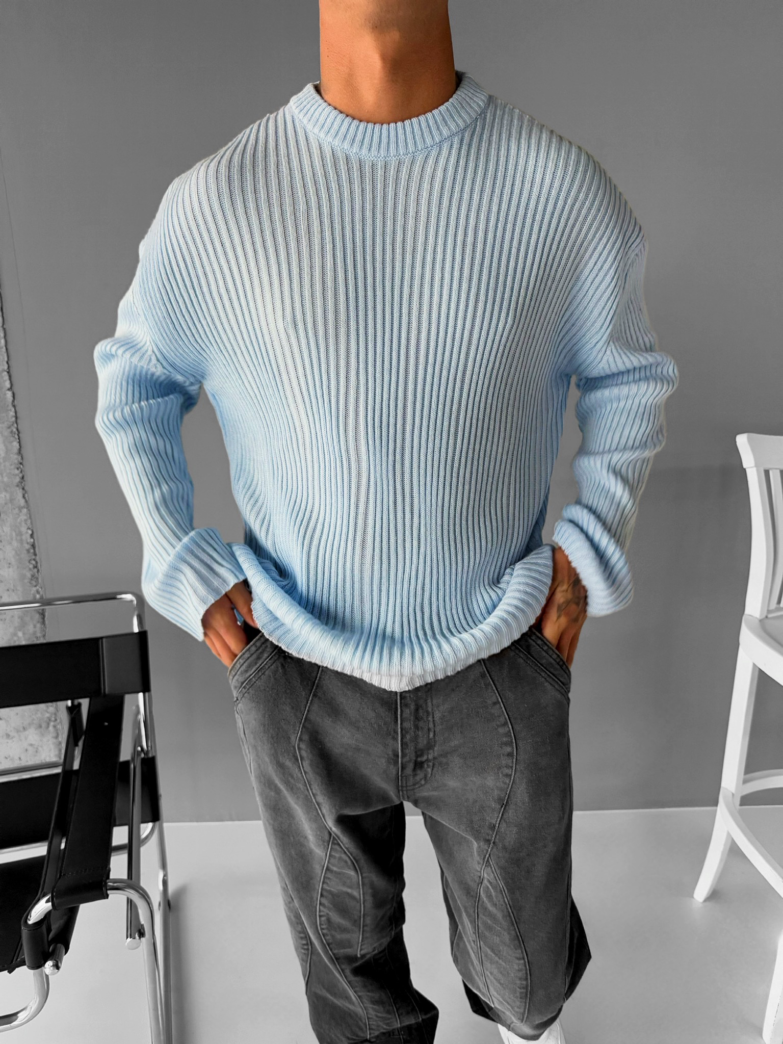 Erkek Oversize Kazak Bebek Mavi