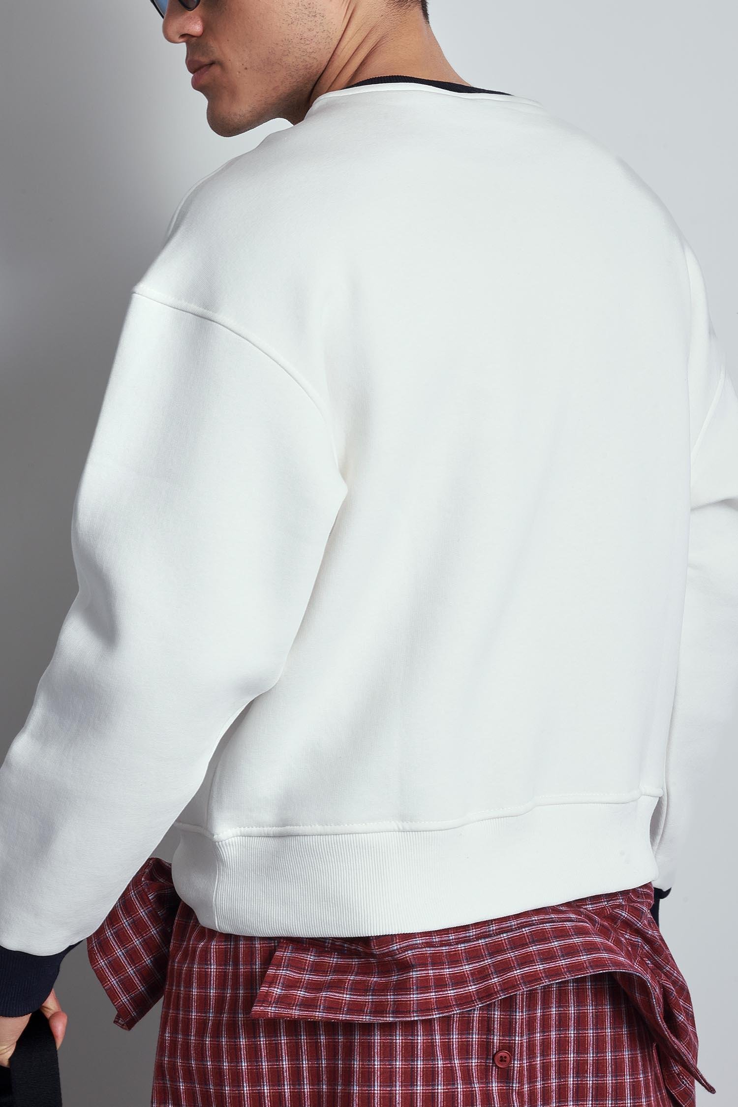 Erkek Oversize Kontrast Detaylı Sweatshirt Beyaz