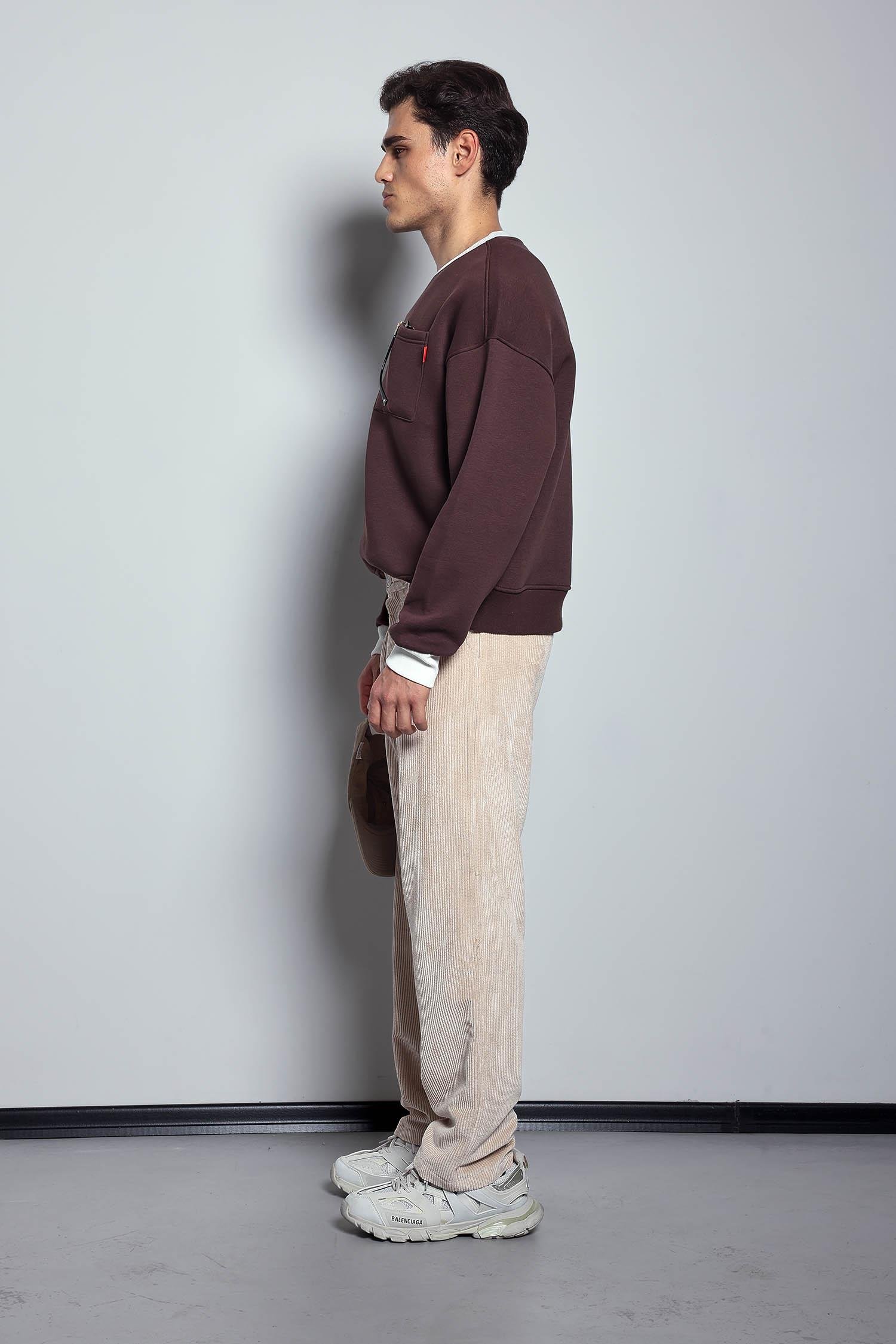 Erkek Oversize Kontrast Detaylı Sweatshirt Kahverengi