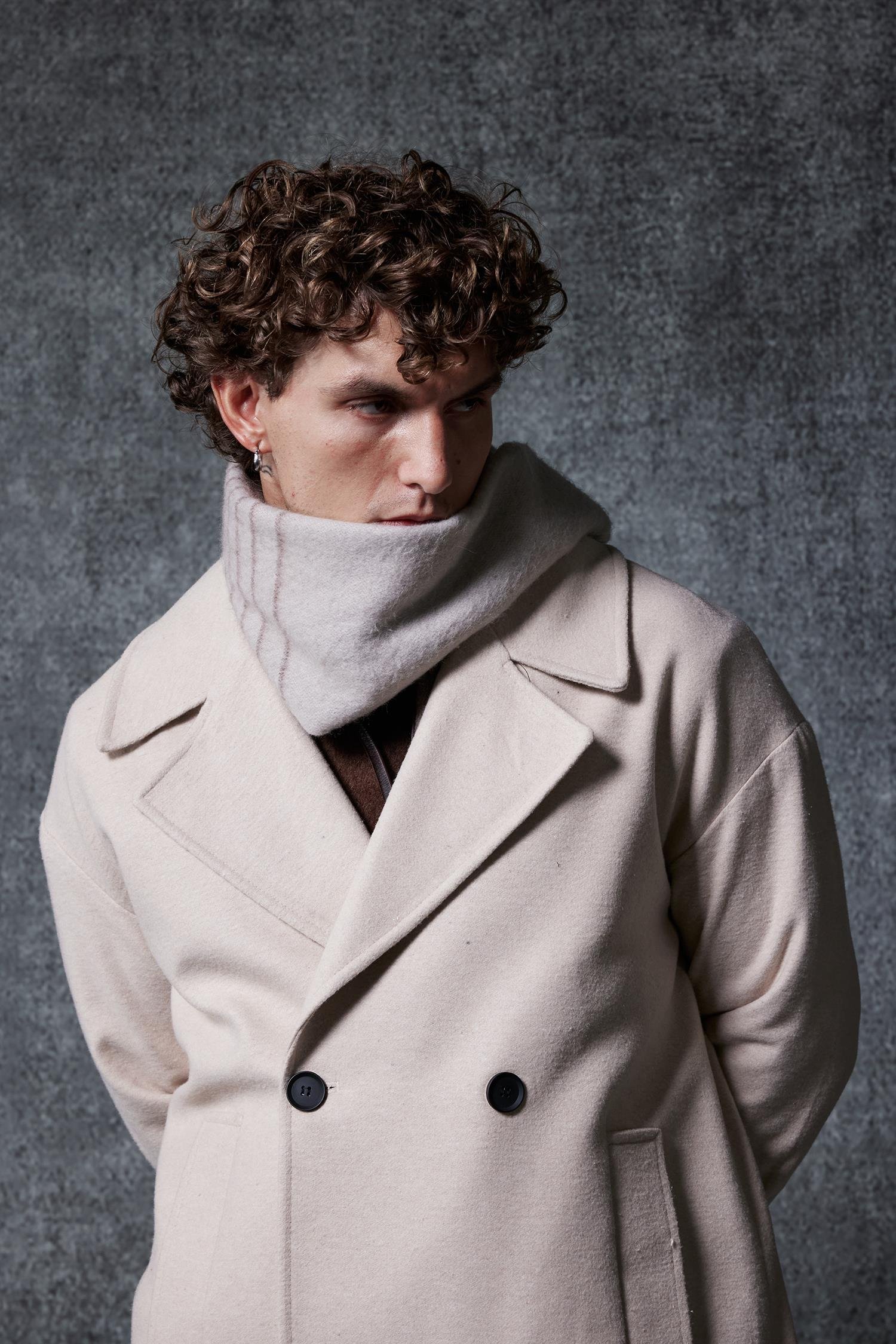 Erkek Oversize Kruvaze Kaban Açık Bej