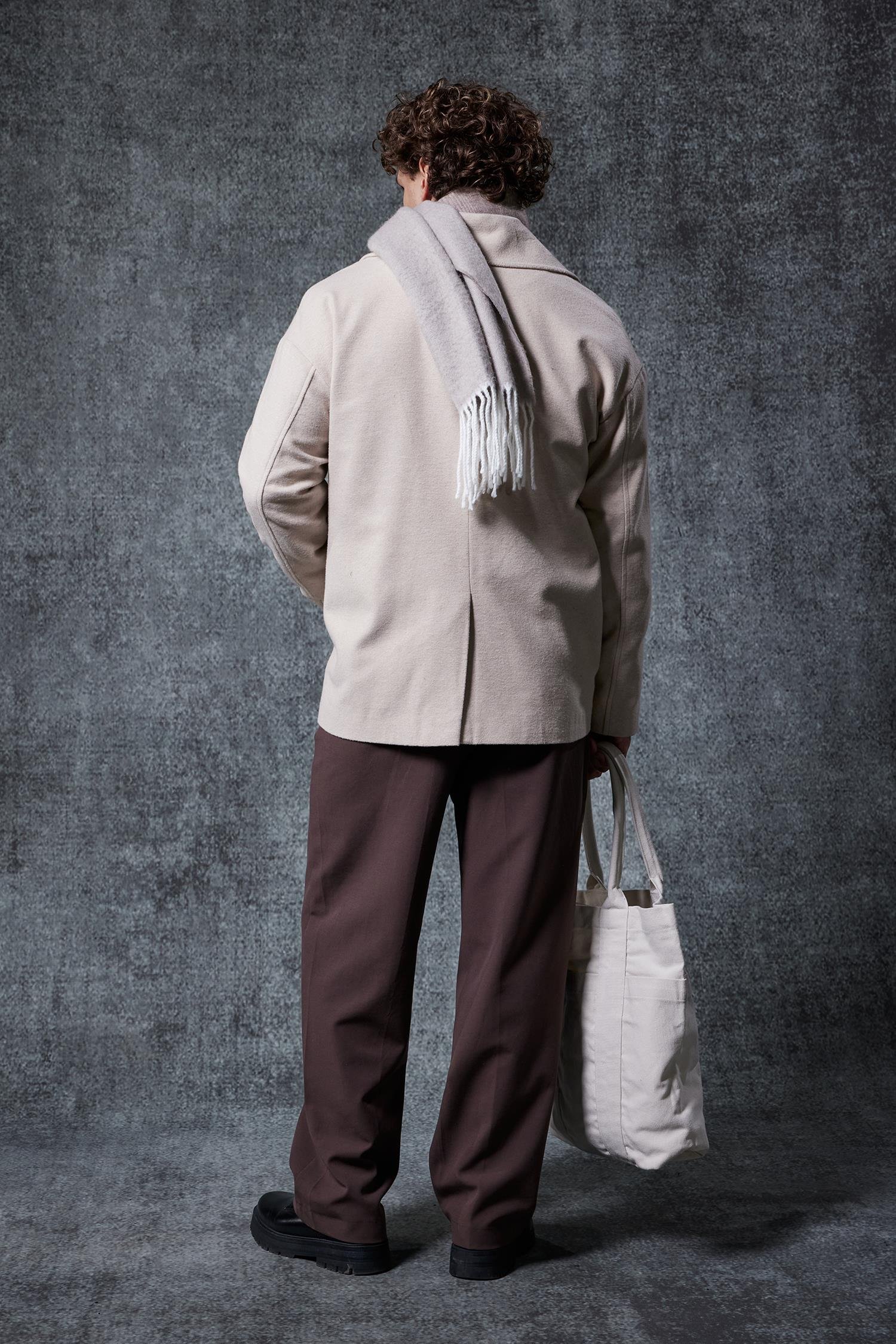 Erkek Oversize Kruvaze Kaban Açık Bej