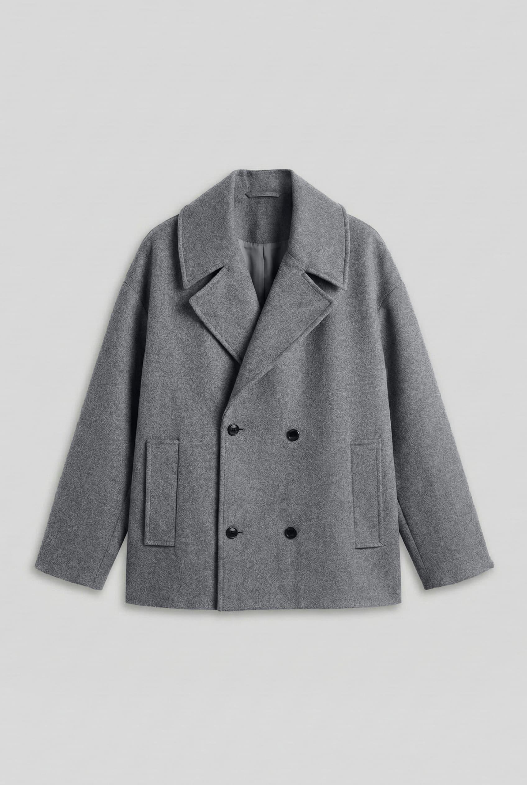 Erkek Oversize Kruvaze Kaban Koyu Gri