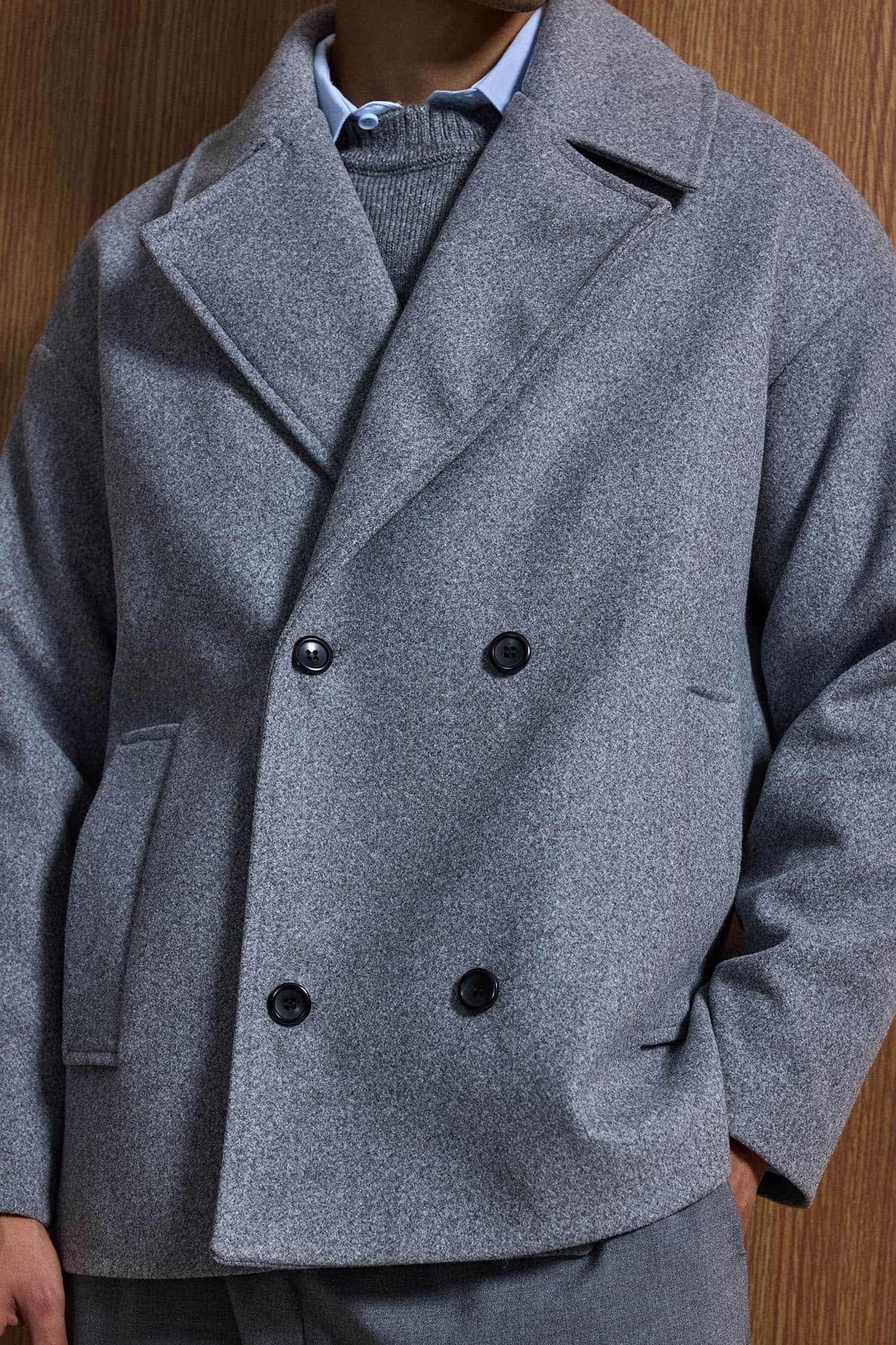 Erkek Oversize Kruvaze Kaban Koyu Gri