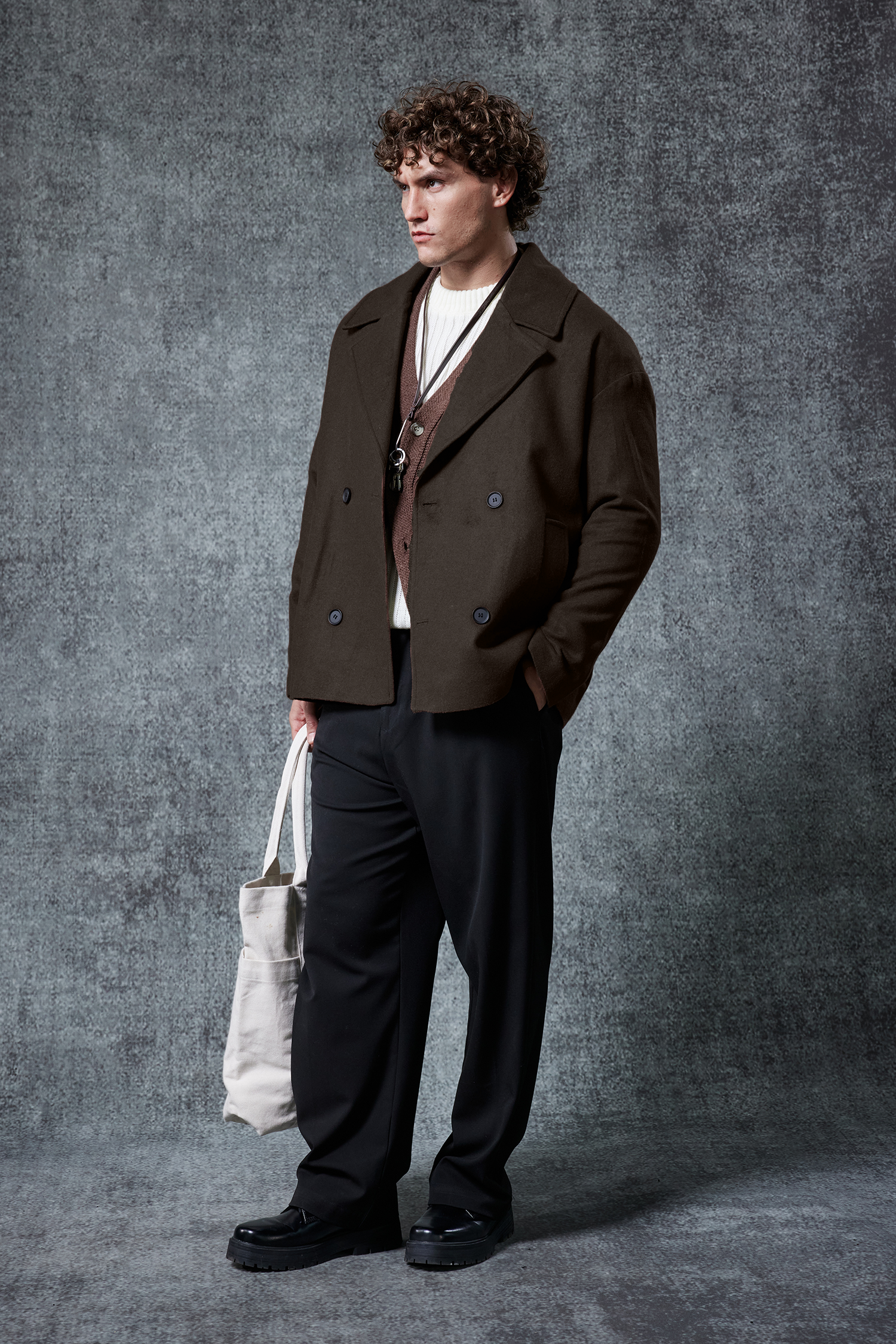 Erkek Oversize Kruvaze Kaban Koyu Kahve