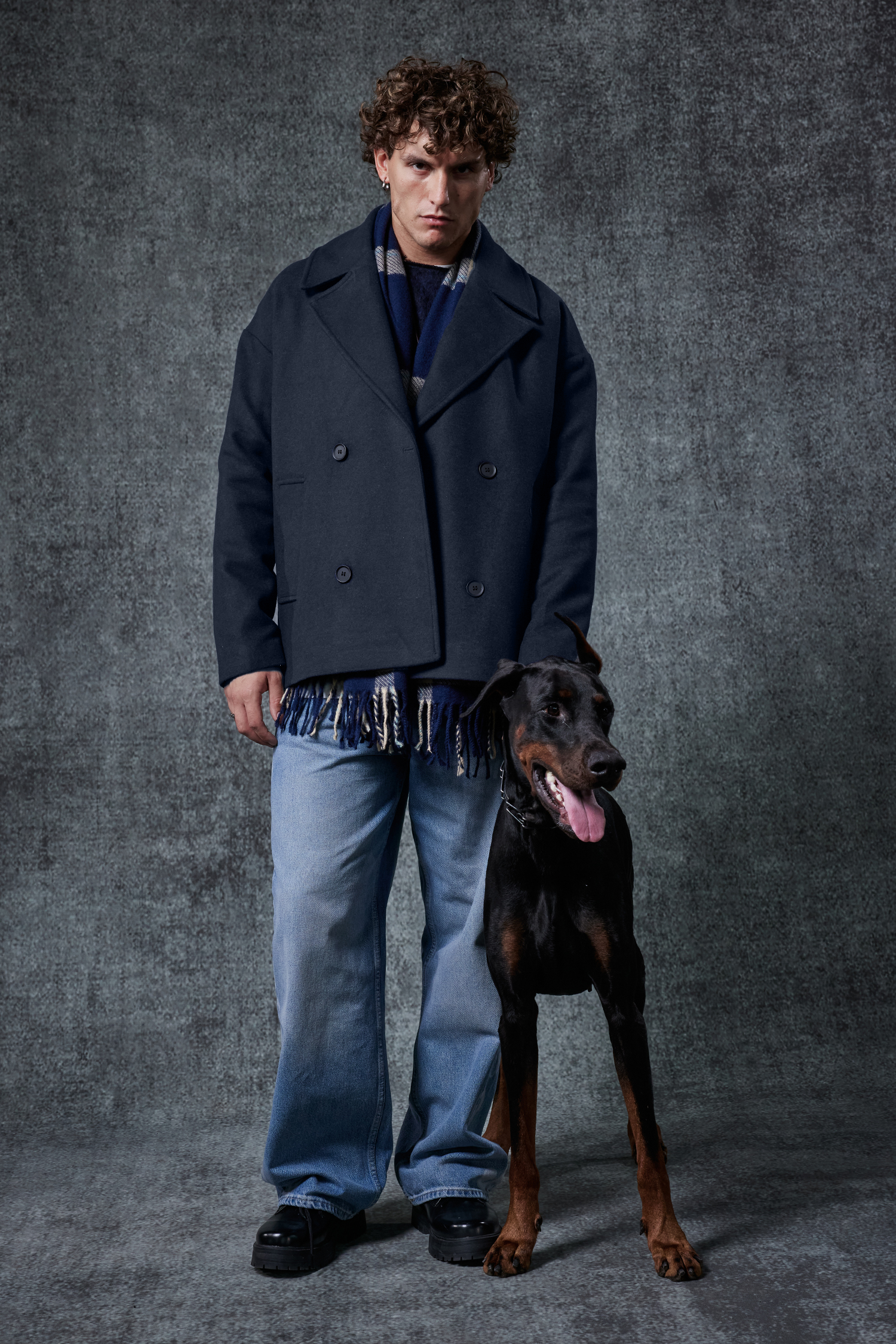 Erkek Oversize Kruvaze Kaban Lacivert