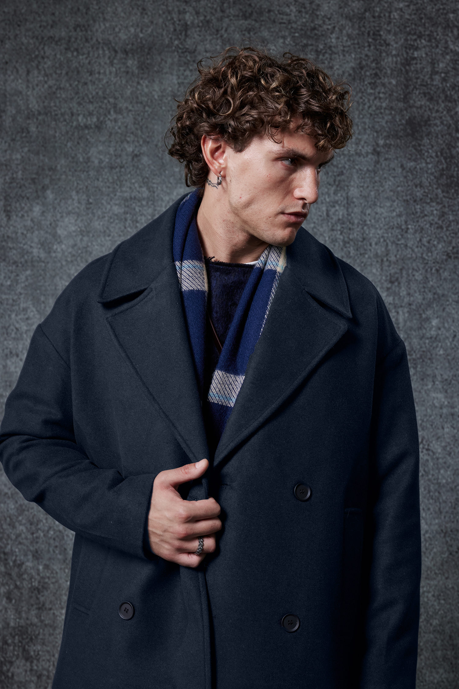 Erkek Oversize Kruvaze Kaban Lacivert