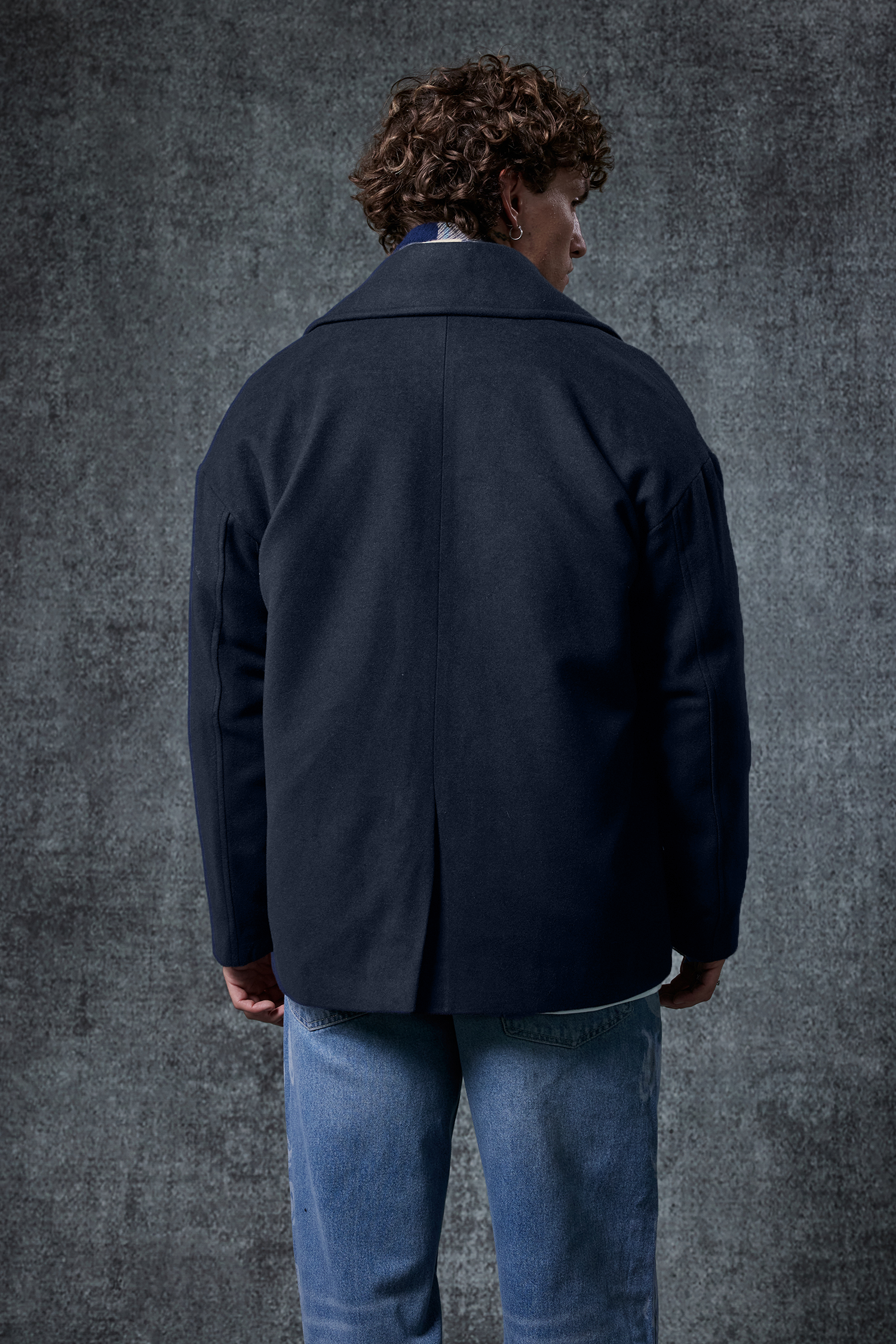 Erkek Oversize Kruvaze Kaban Lacivert