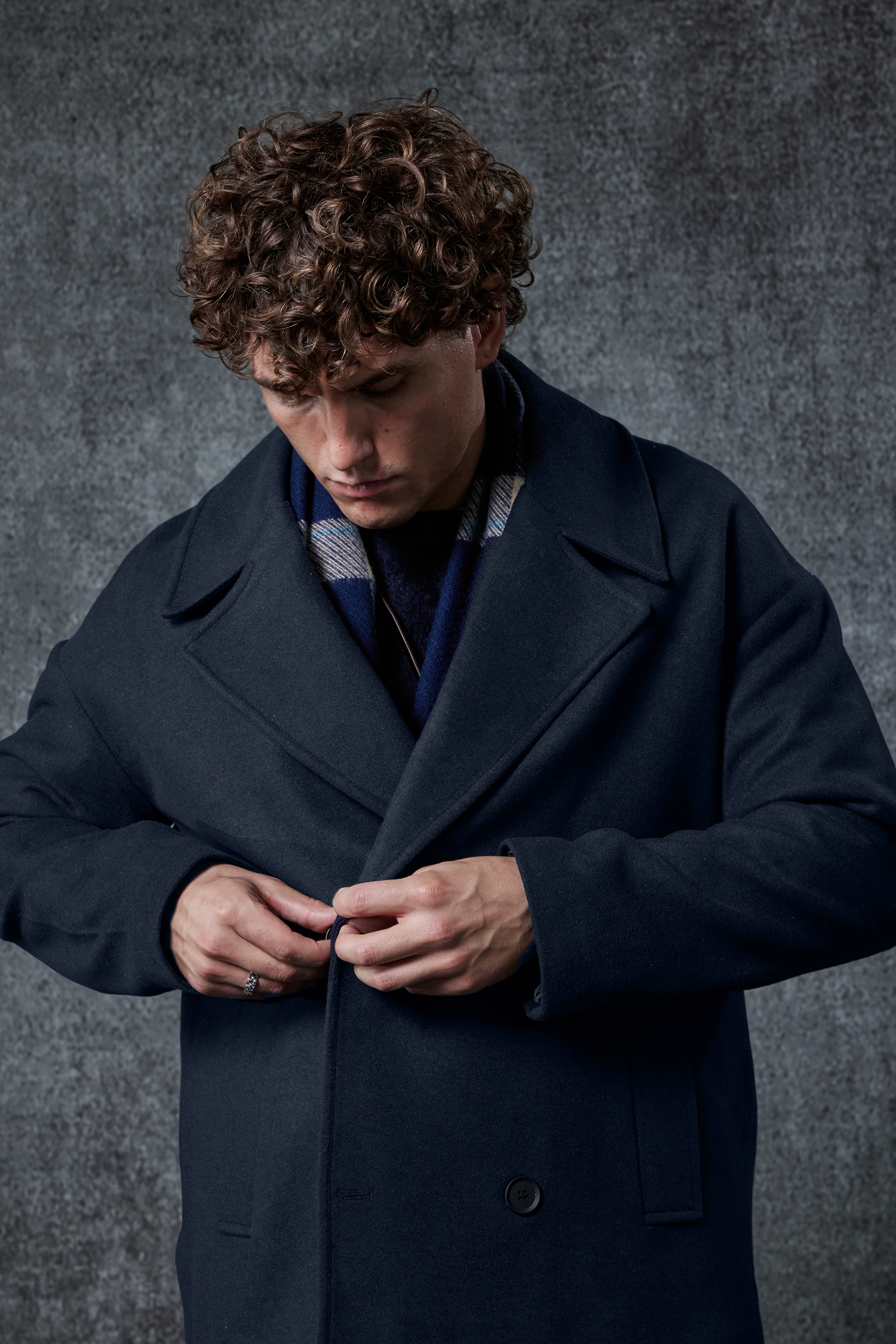 Erkek Oversize Kruvaze Kaban Lacivert