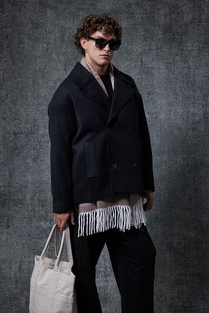 Erkek Oversize Kruvaze Kaban Siyah