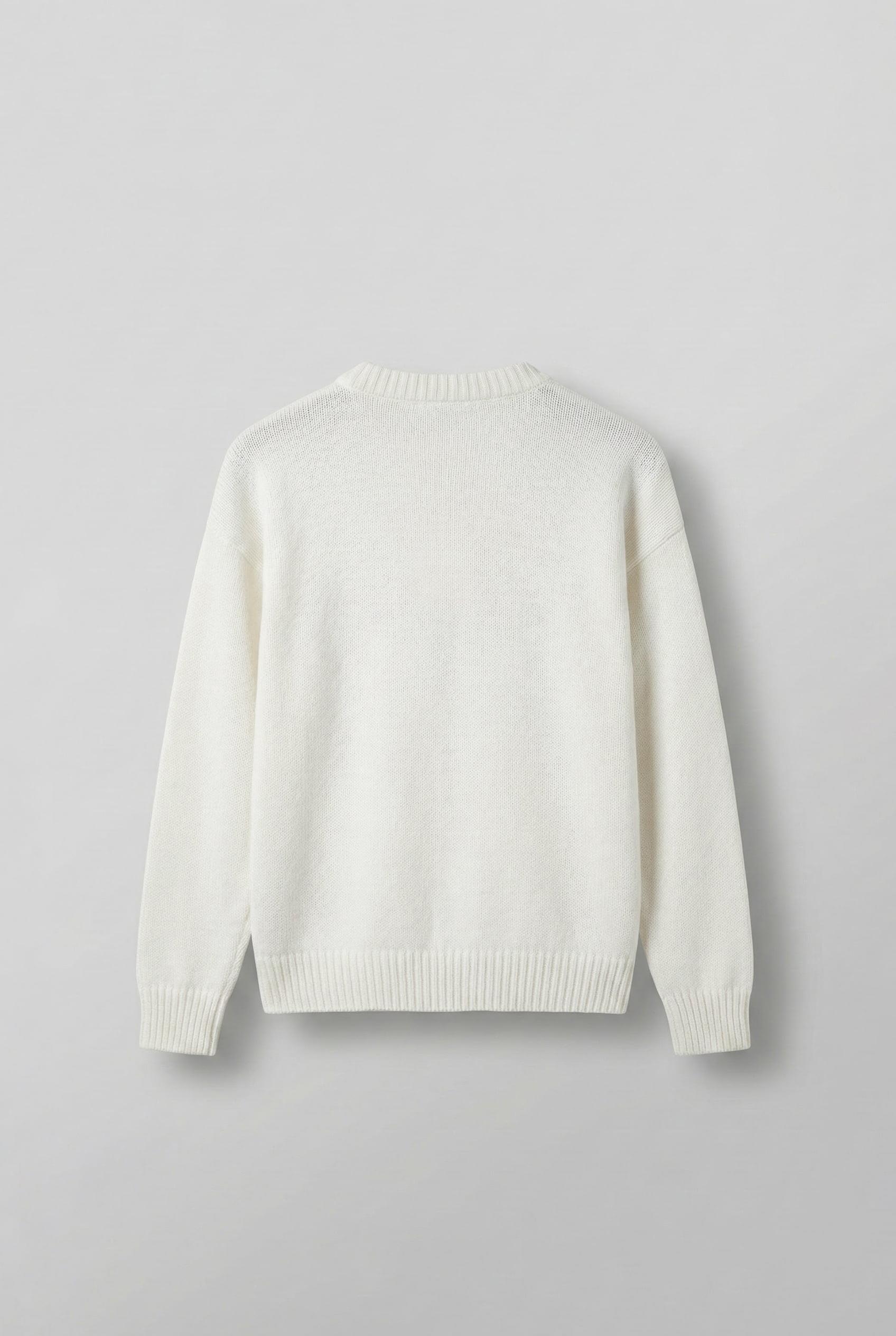 Erkek Oversize Limited Kabartma Baskılı Triko Kazak Ekru