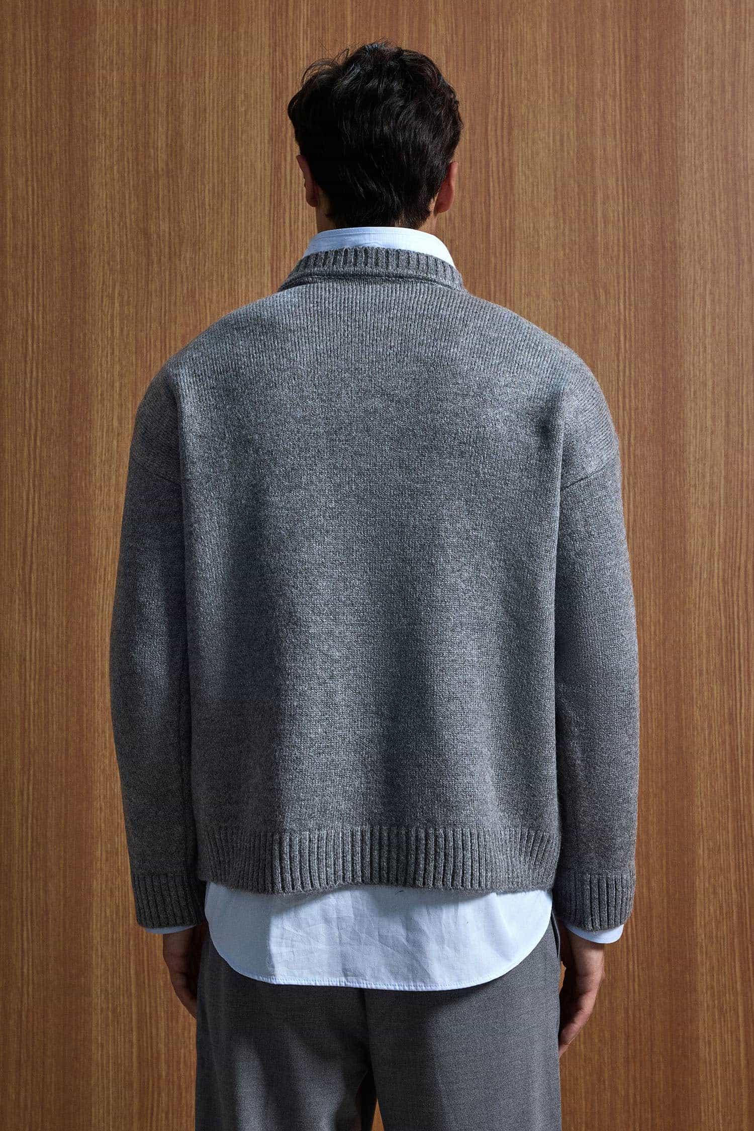 Erkek Oversize Limited Kabartma Baskılı Triko Kazak Füme