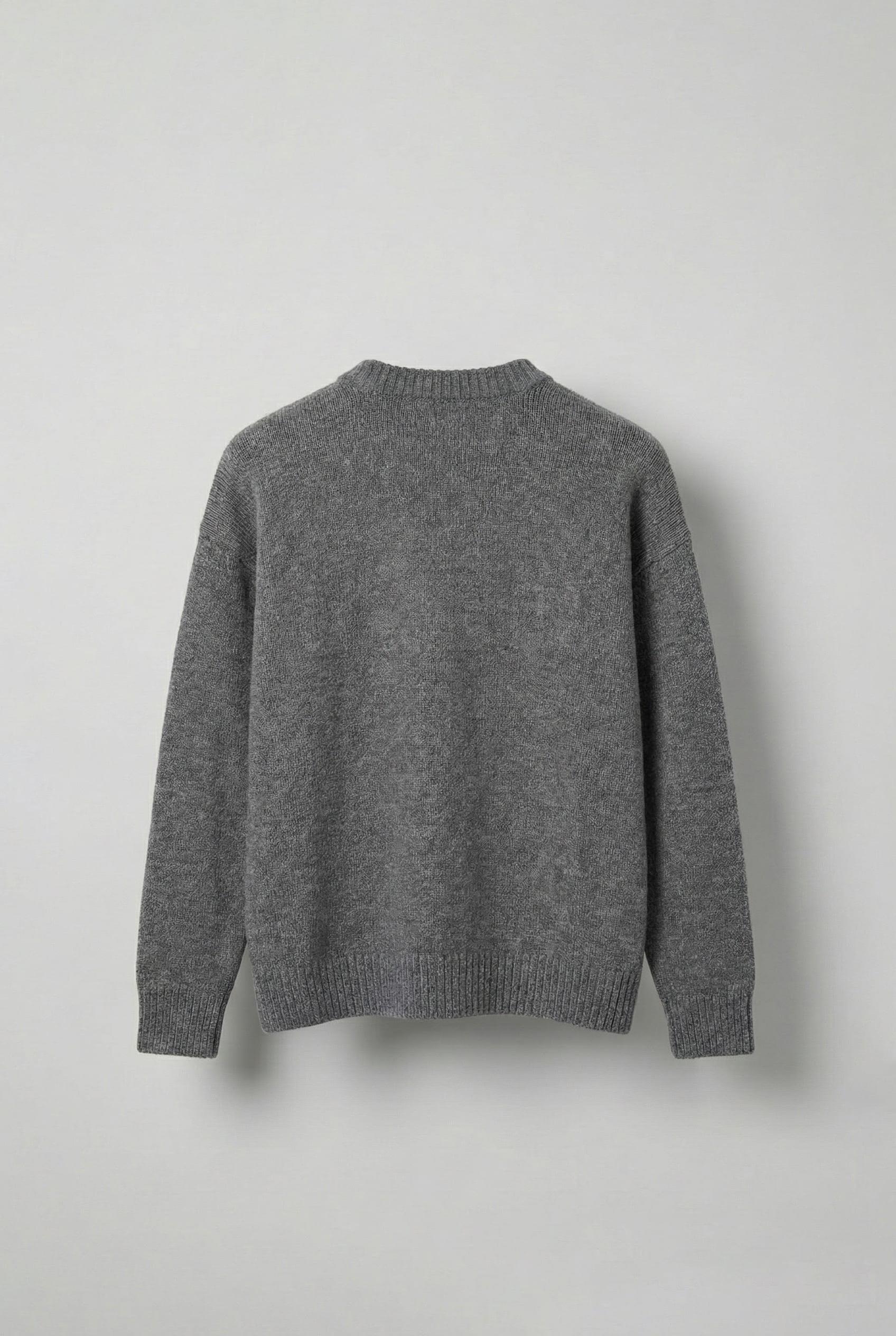 Erkek Oversize Limited Kabartma Baskılı Triko Kazak Füme