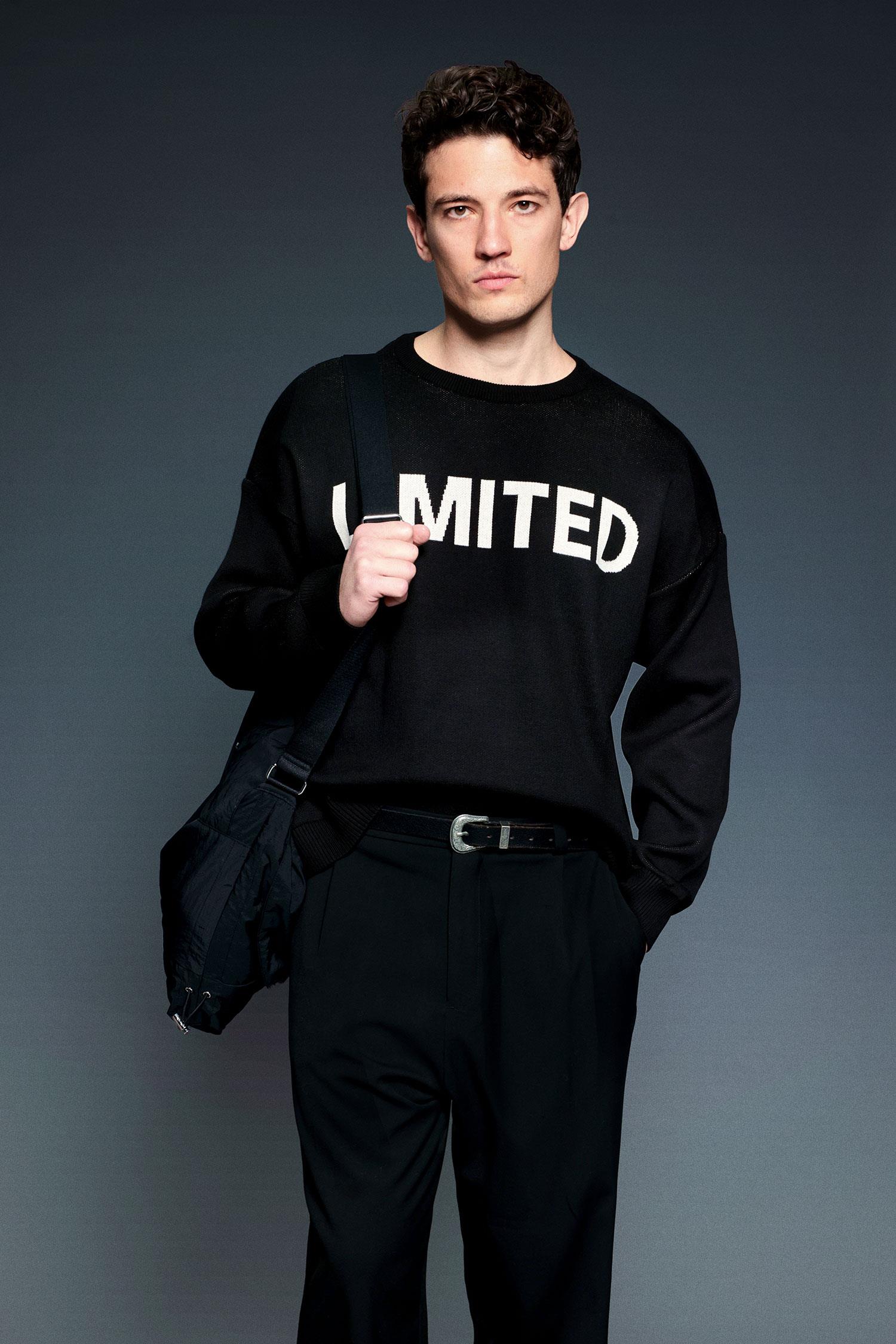 Erkek Oversize Limıted Yazılı Triko Kazak Siyah