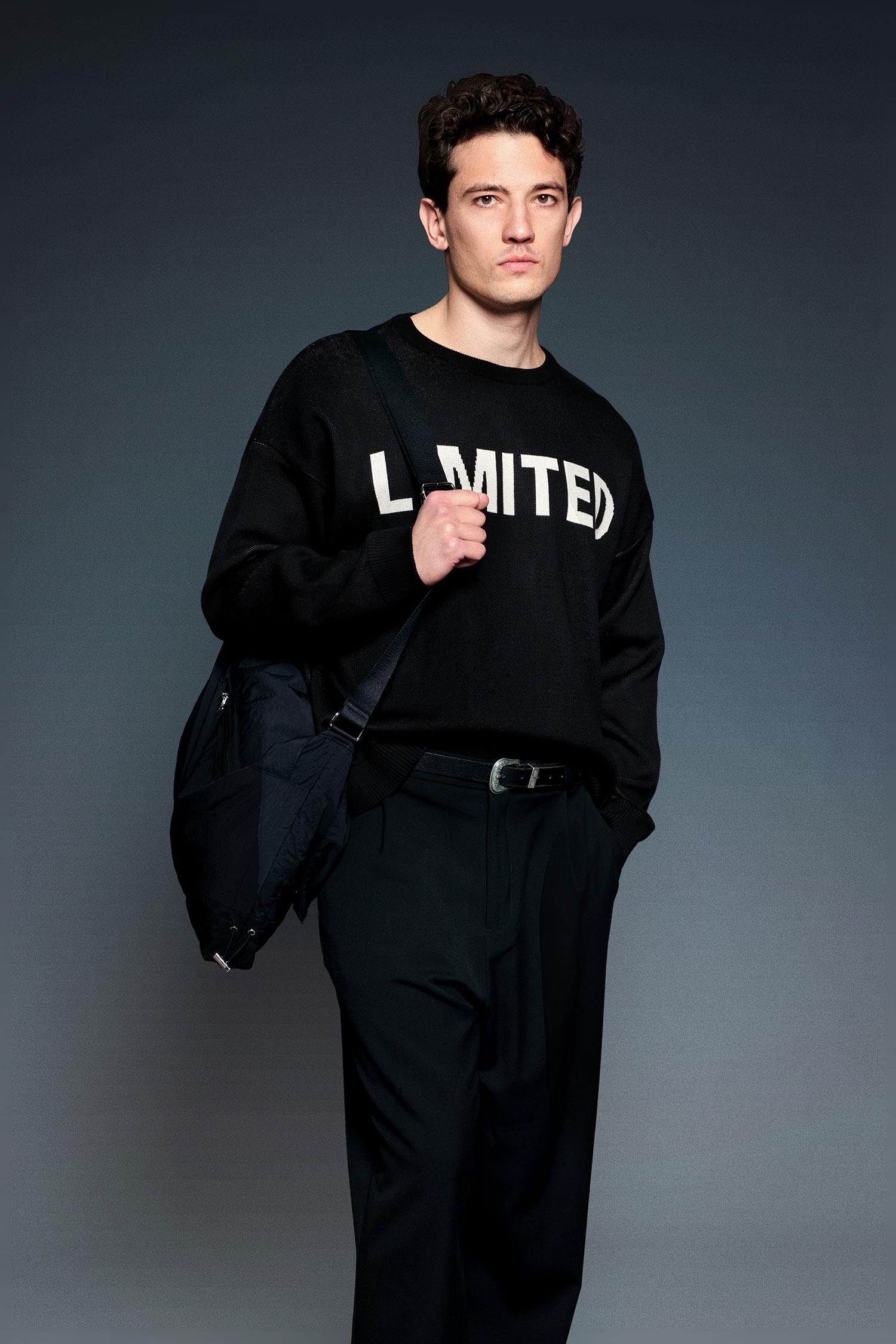 Erkek Oversize Limıted Yazılı Triko Kazak Siyah