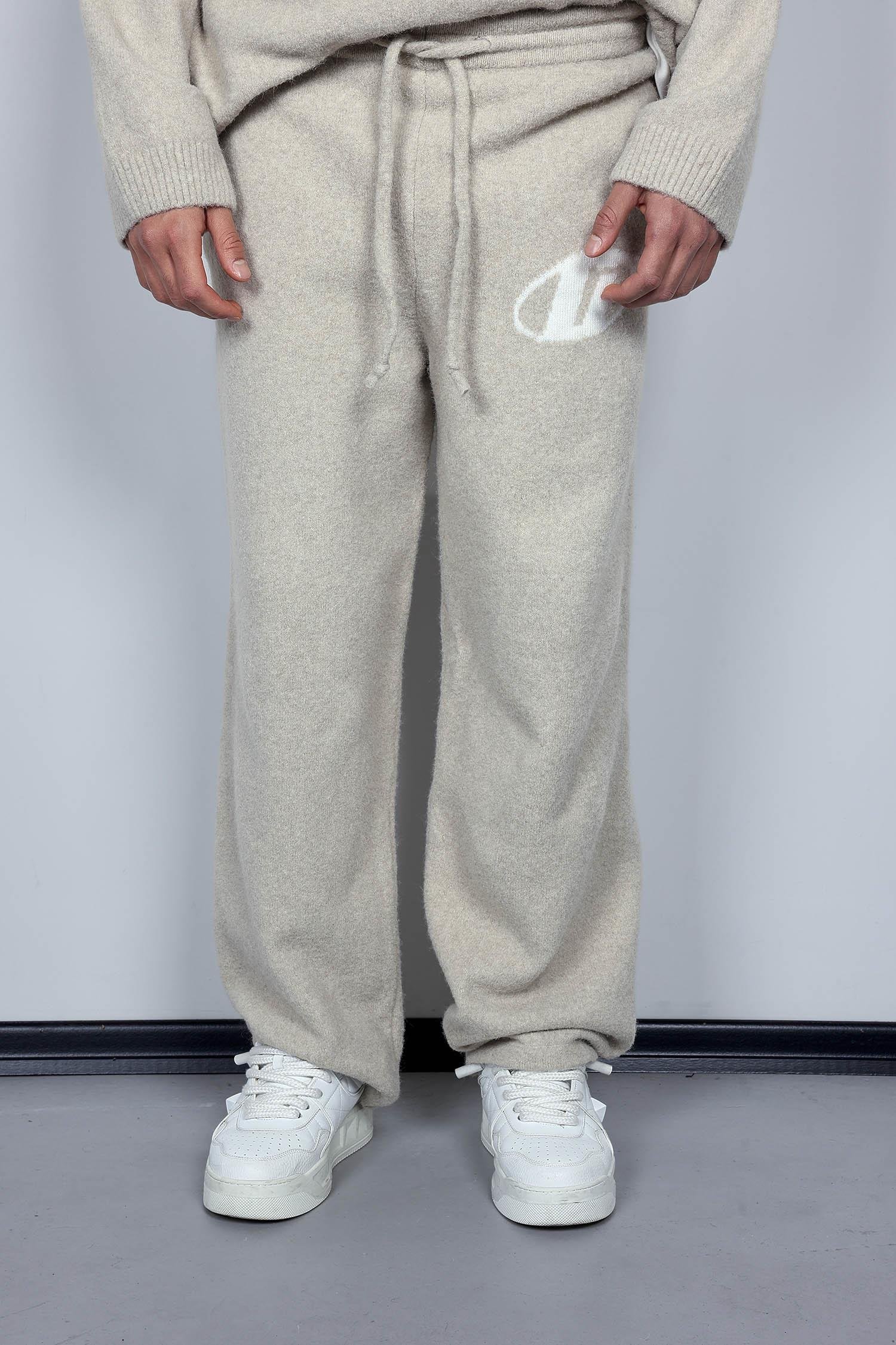 Erkek Oversize Logo Detaylı Tüylü Jogger Pantolon Bej