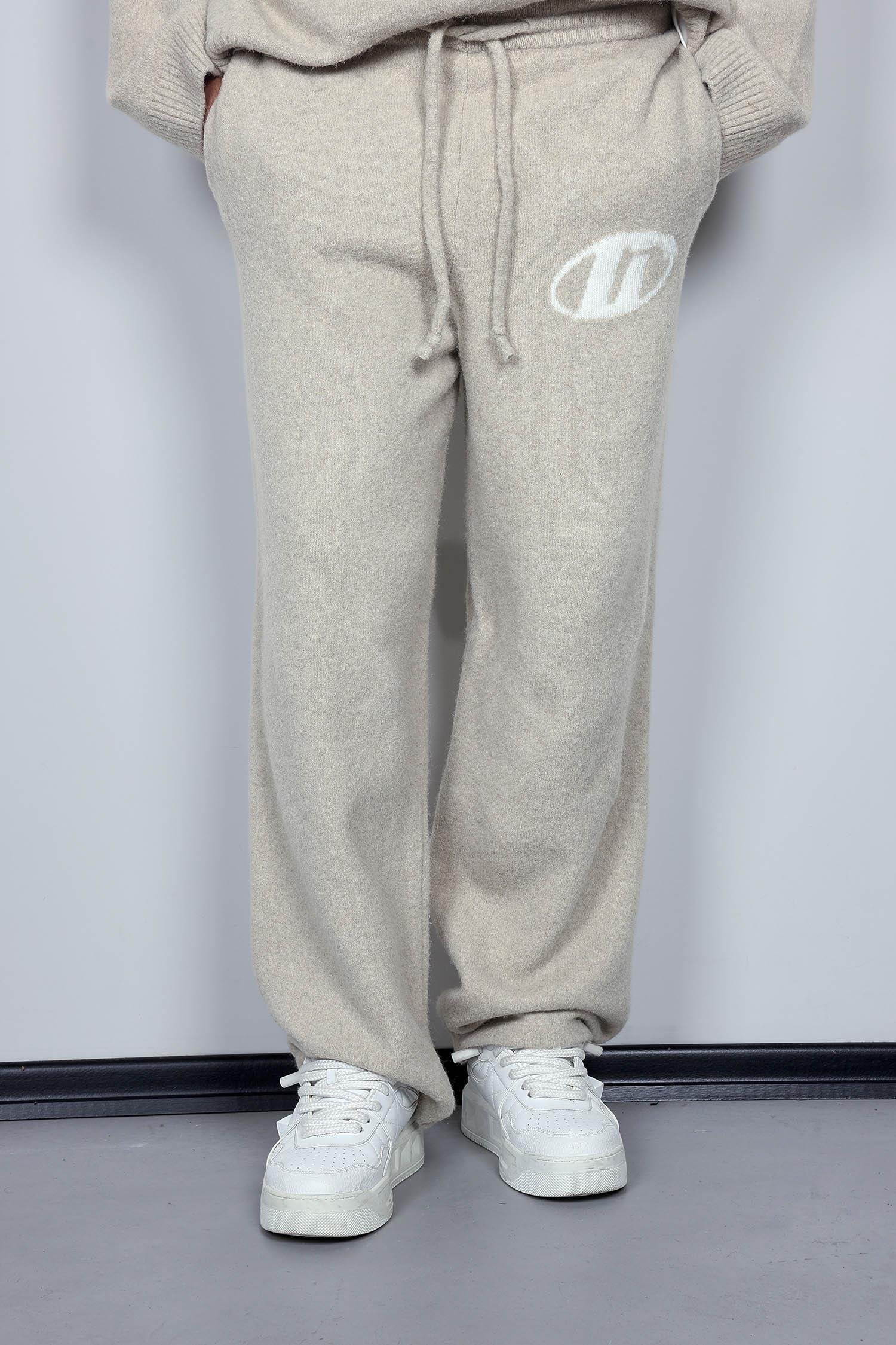 Erkek Oversize Logo Detaylı Tüylü Jogger Pantolon Bej