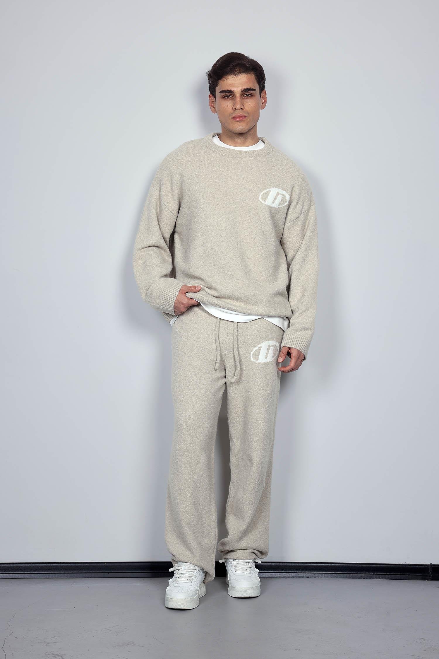 Erkek Oversize Logo Detaylı Tüylü Jogger Pantolon Bej