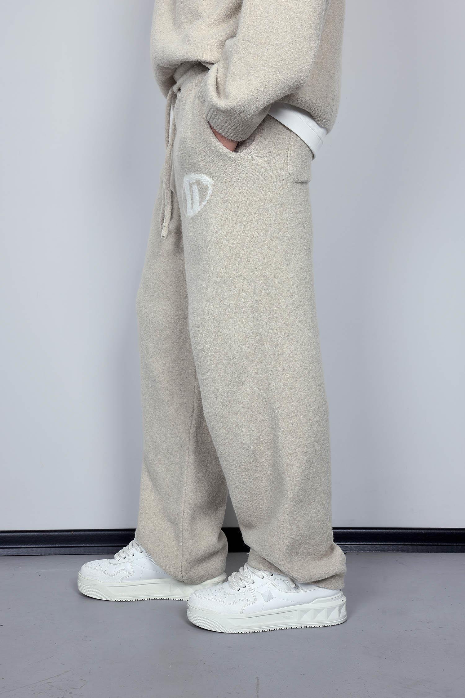 Erkek Oversize Logo Detaylı Tüylü Jogger Pantolon Bej