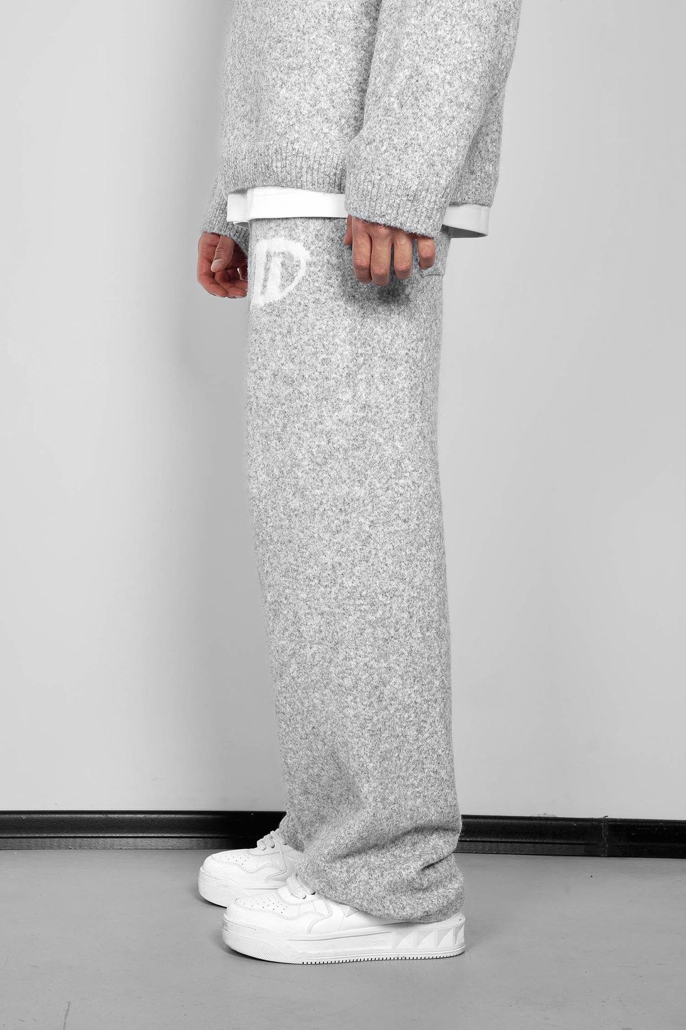 Erkek Oversize Logo Detaylı Tüylü Jogger Pantolon Gri