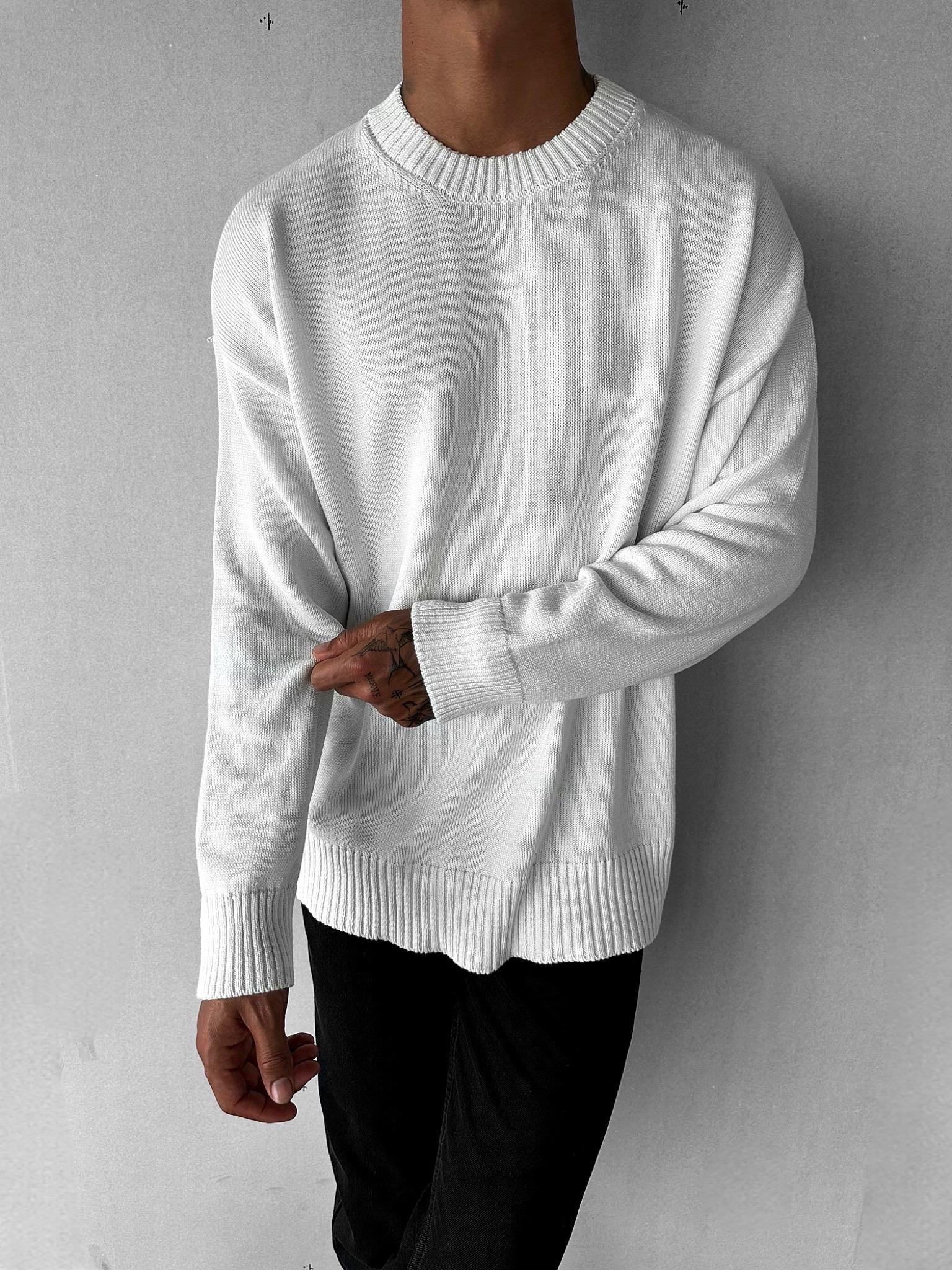 Erkek Oversize Mickey Mouse Kabartma Baskılı Kazak Beyaz