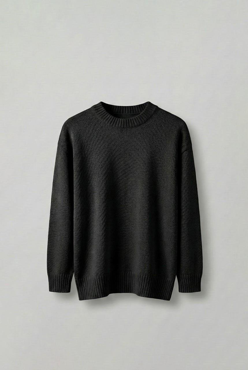 Erkek Oversize Mickey Mouse Kabartma Baskılı Kazak Siyah