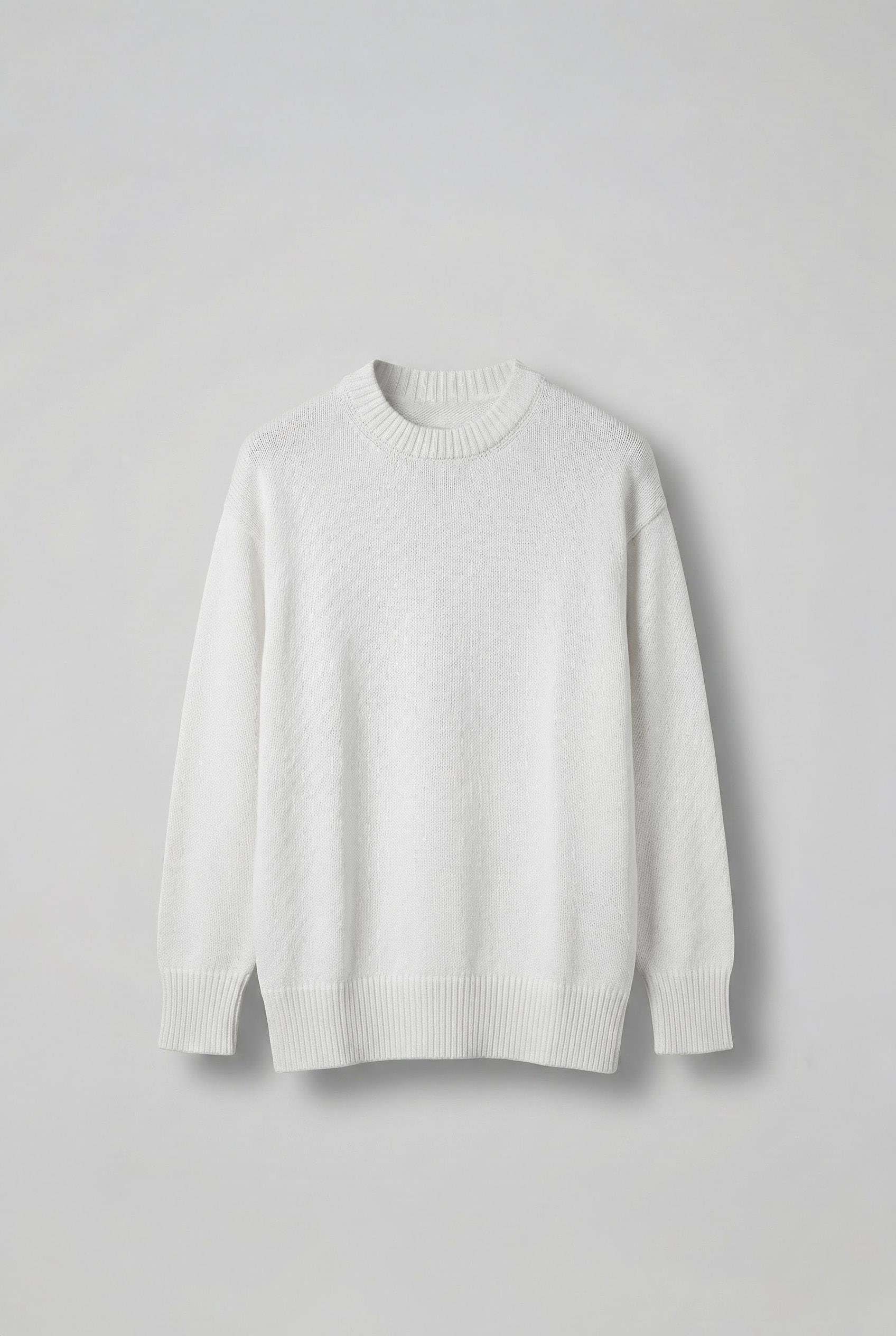 Erkek Oversize Mickey Mouse Kabartma Baskılı Kazak Beyaz