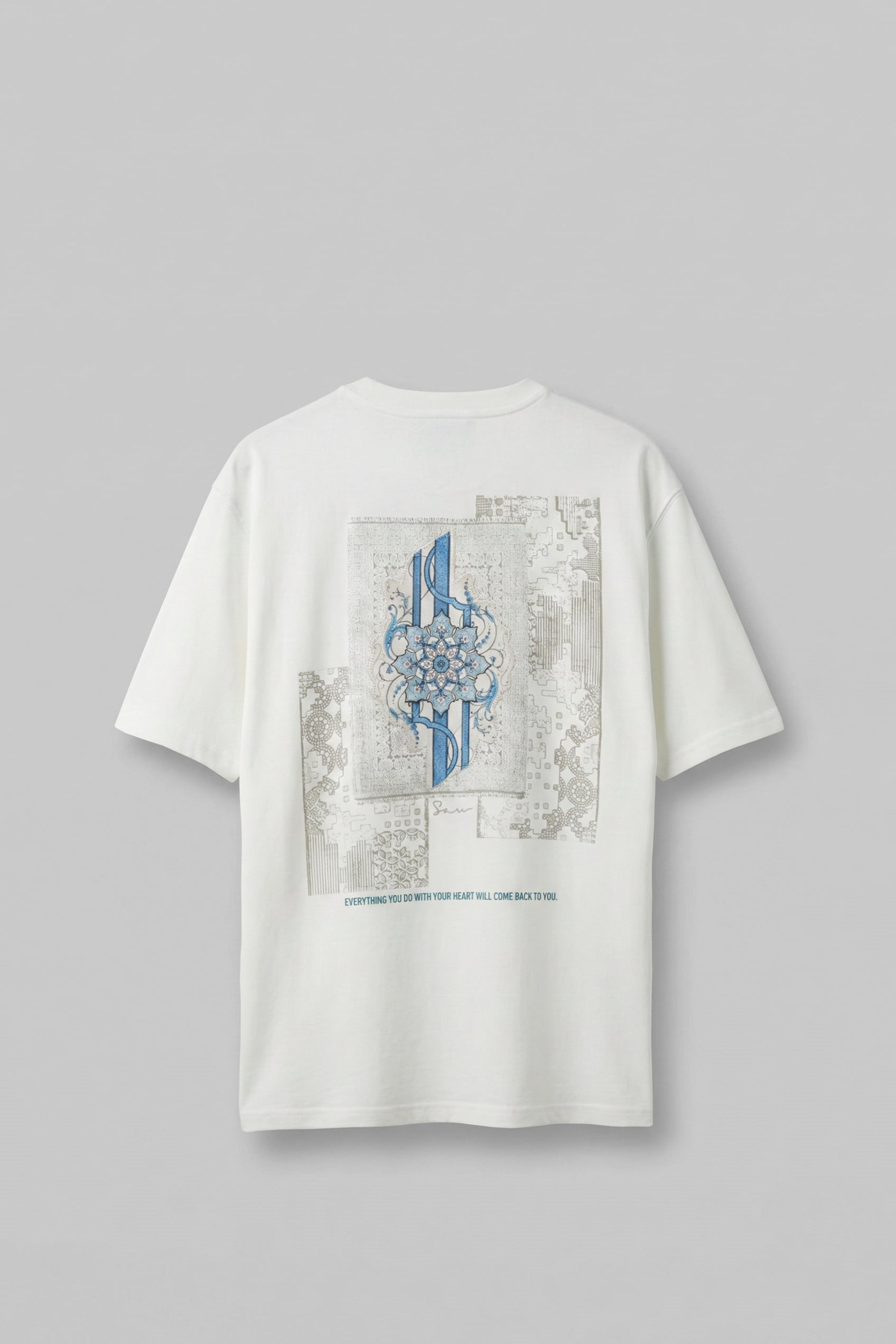 Erkek Oversize Nakış Detaylı Anadolu Motifi T-Shirt Ekru