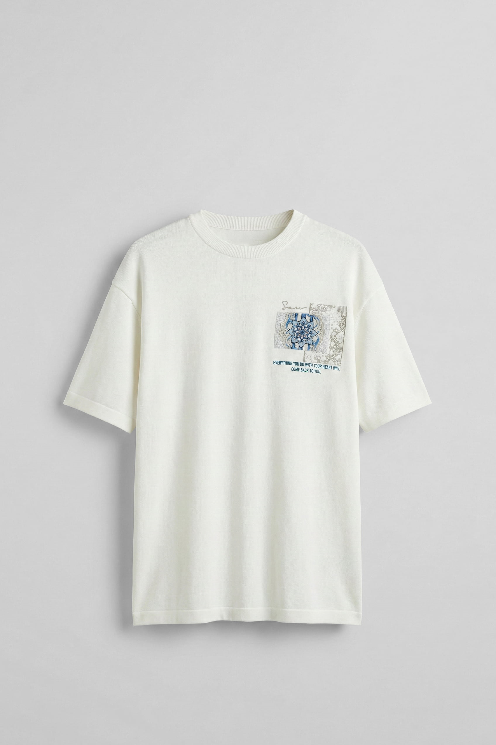 Erkek Oversize Nakış Detaylı Anadolu Motifi T-Shirt Ekru