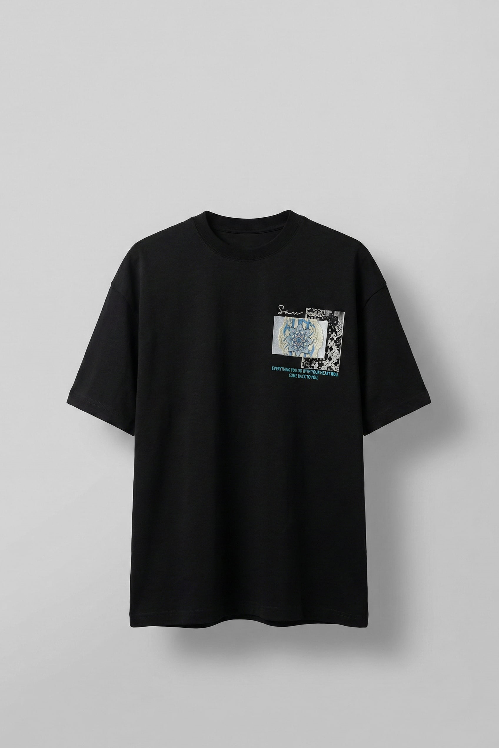 Erkek Oversize Nakış Detaylı Anadolu Motifi T-Shirt Siyah